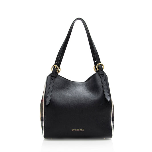 Burberry Leather House Check Derby Canterbury Small Tote (SHF-18431)
