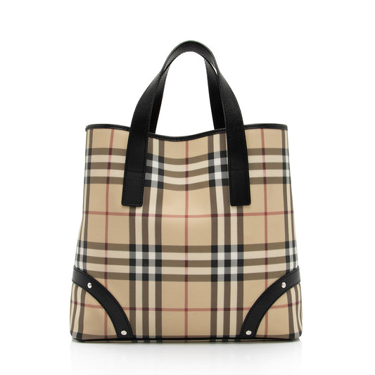 Burberry Nova Check Leather Studded Medium Tote (SHF-QGyTPK)