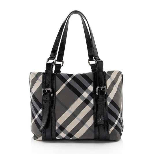 Burberry Nylon Beat Check Lowry Medium Tote (SHF-I5tUwx)