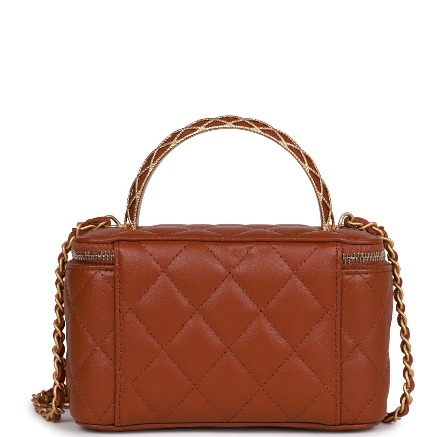 Chanel Small Top Handle Vanity Case Brown Lambskin Brushed Gold Hardware