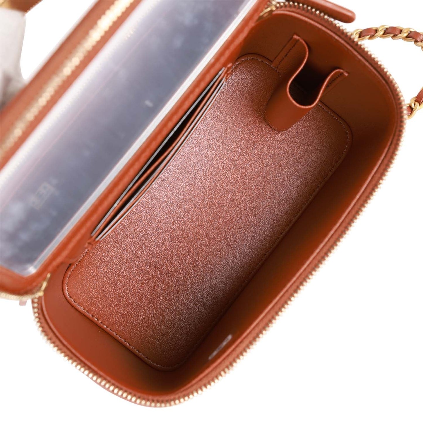 Chanel Small Top Handle Vanity Case Brown Lambskin Brushed Gold Hardware