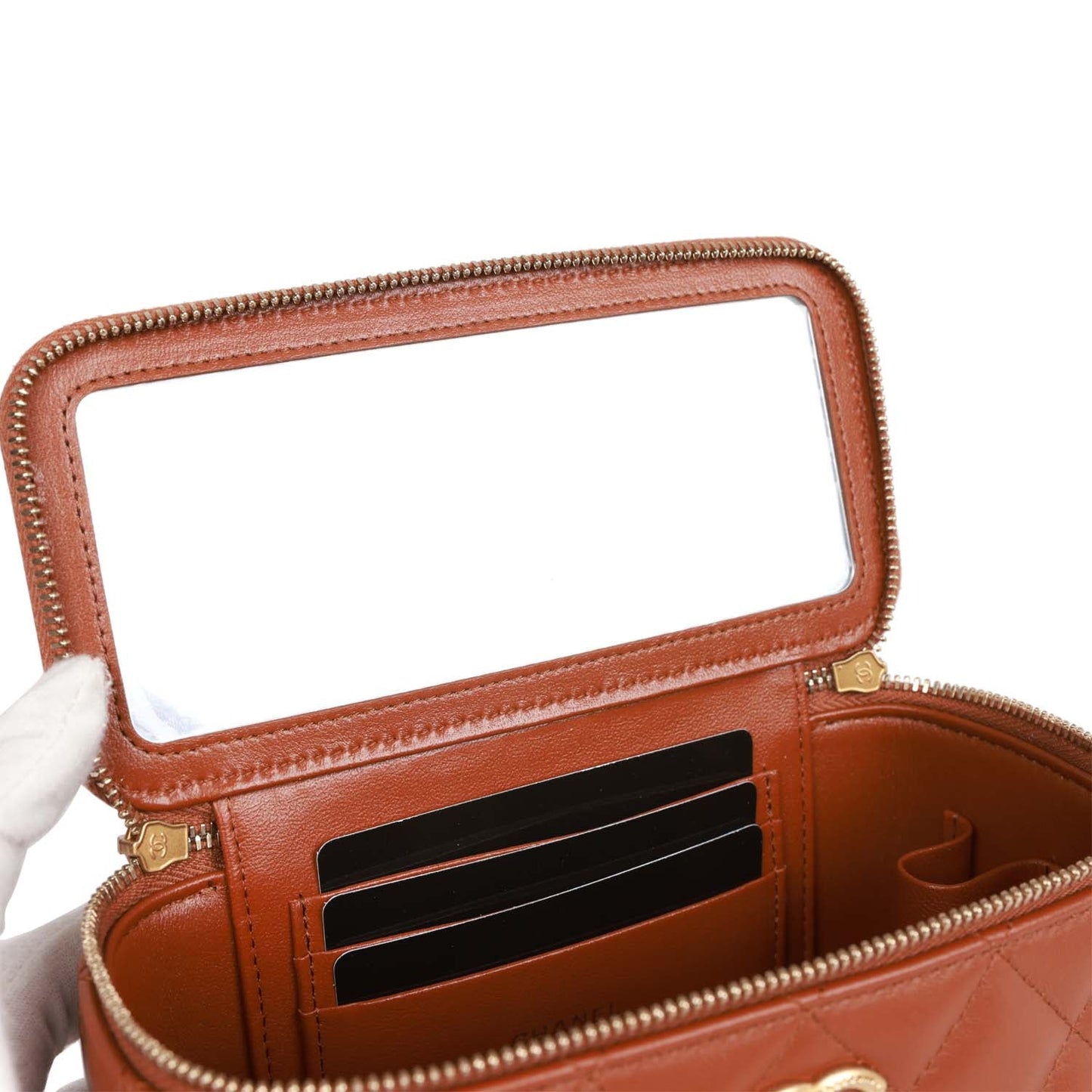 Chanel Small Top Handle Vanity Case Brown Lambskin Brushed Gold Hardware