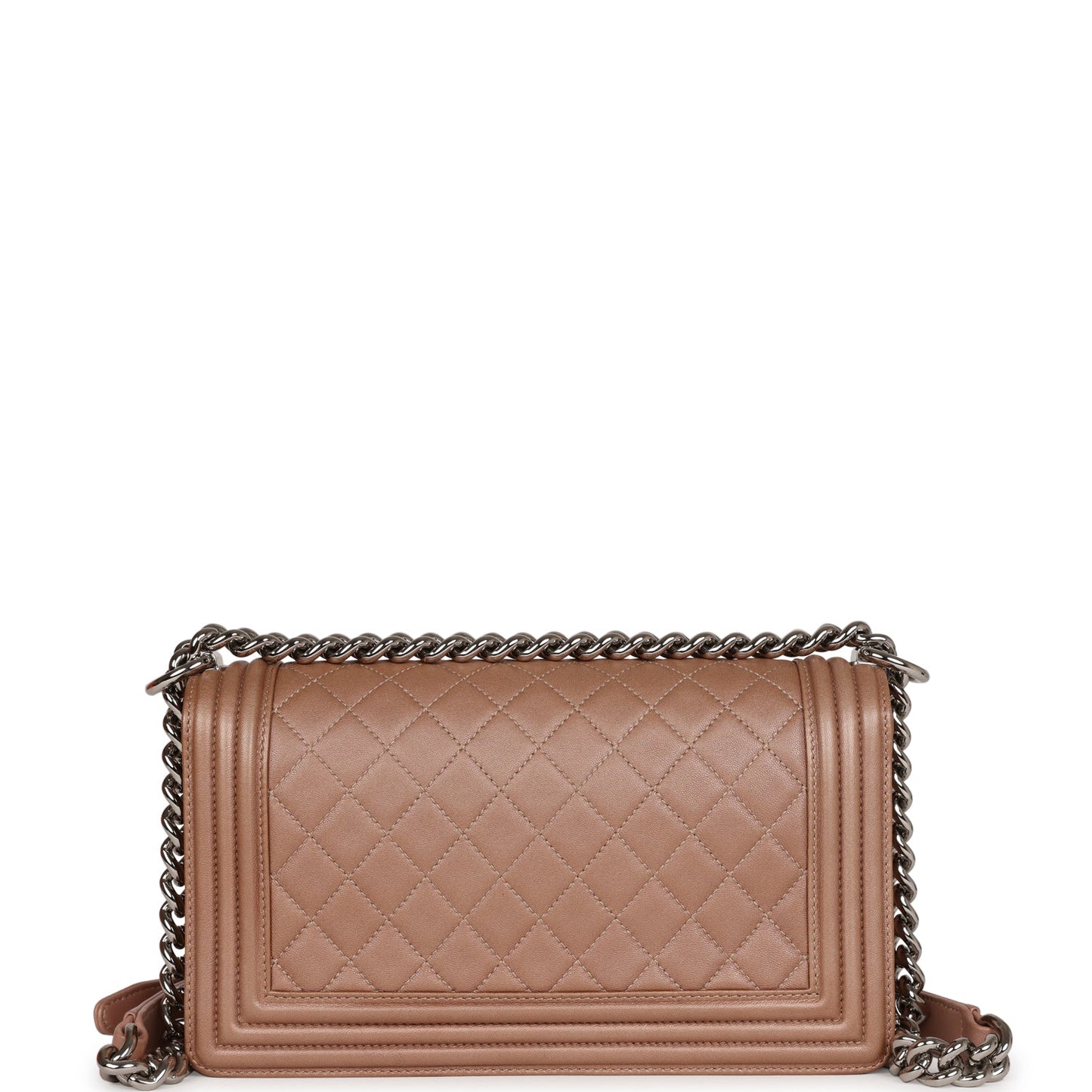 Chanel Medium Boy Bag Metallic Rose Gold Lambskin Silver Hardware