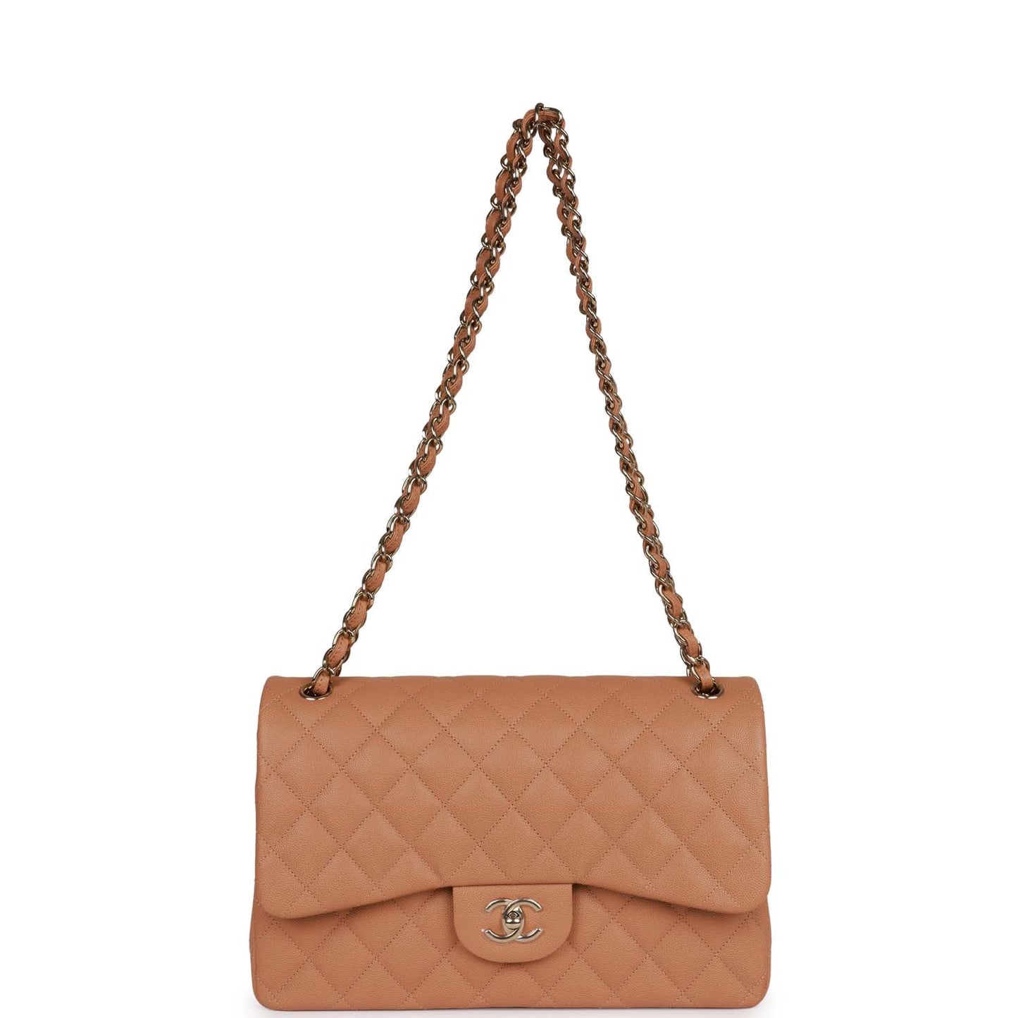 Chanel Jumbo Classic Double Flap Bag Dark Beige Caviar Gold Hardware