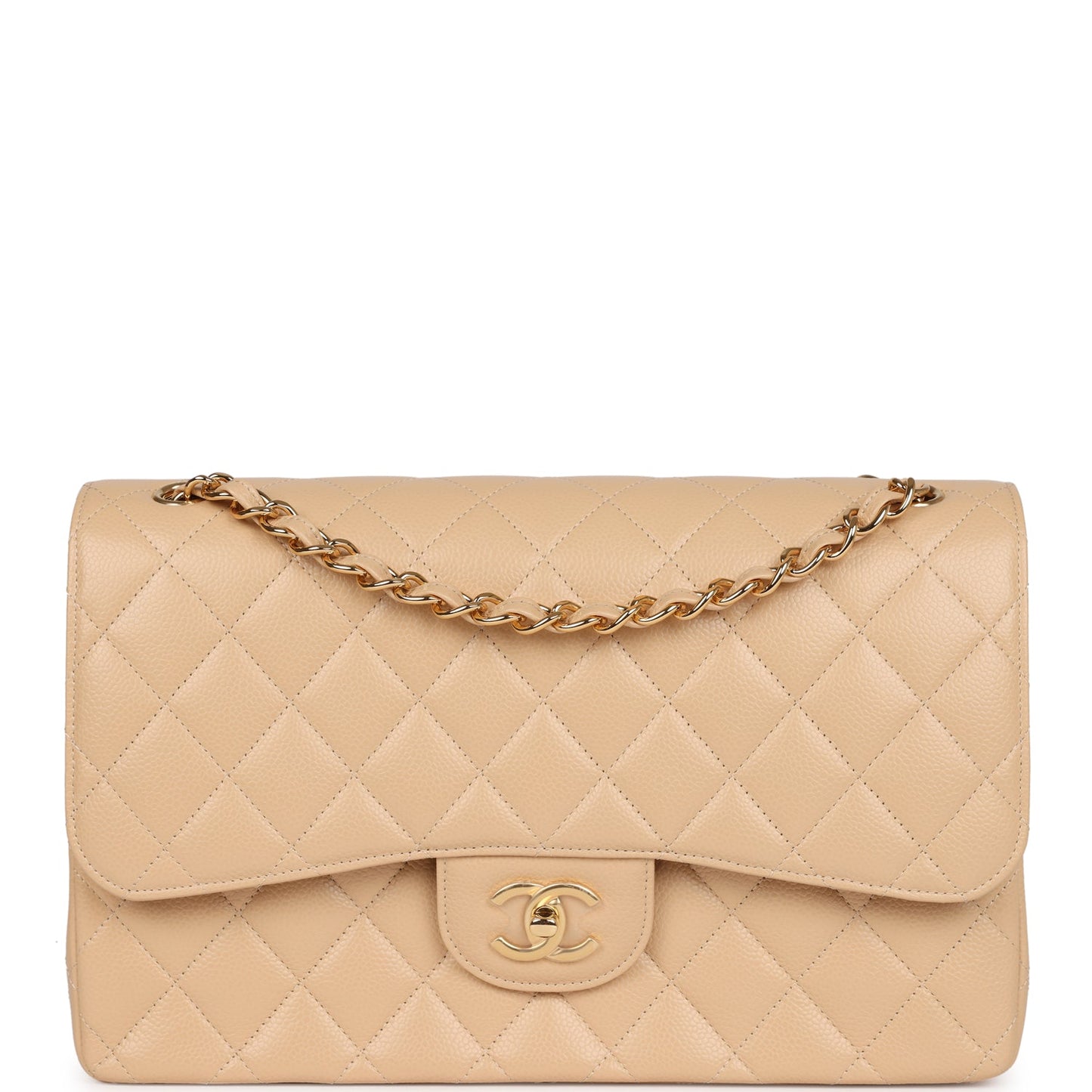 Chanel Jumbo Classic Double Flap Bag Beige Caviar Gold Hardware