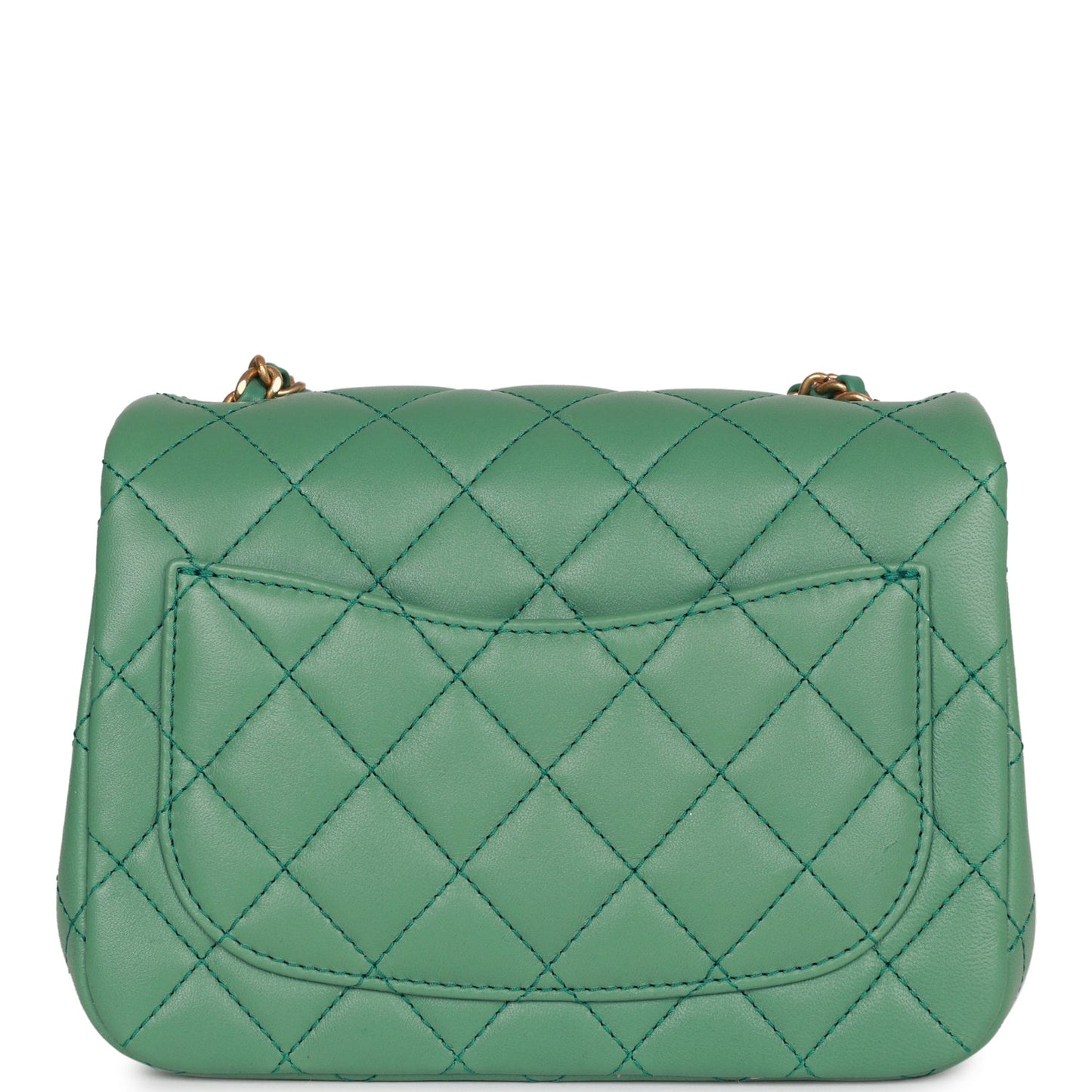 Chanel Pearl Crush Mini Square Flap Bag Dark Green Lambskin Antique Gold Hardware