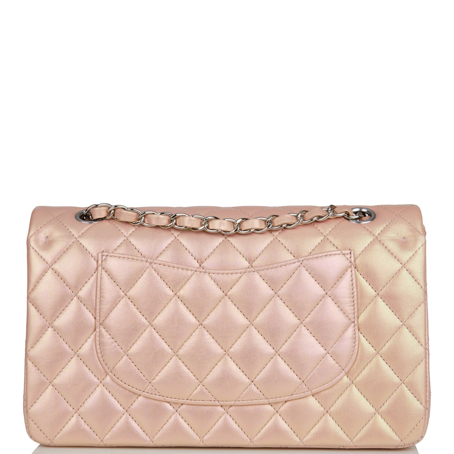 Chanel Medium Classic Double Flap Bag Pink Iridescent Lambskin Silver Hardware