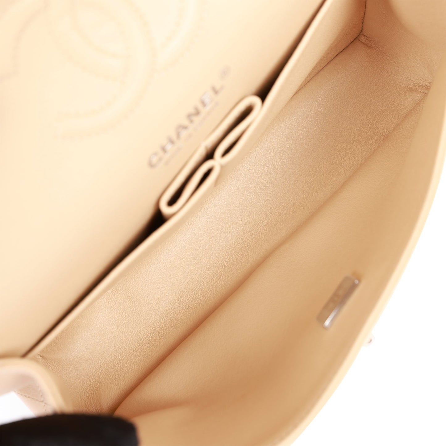 Chanel Small Classic Double Flap Beige Lambskin Silver Hardware