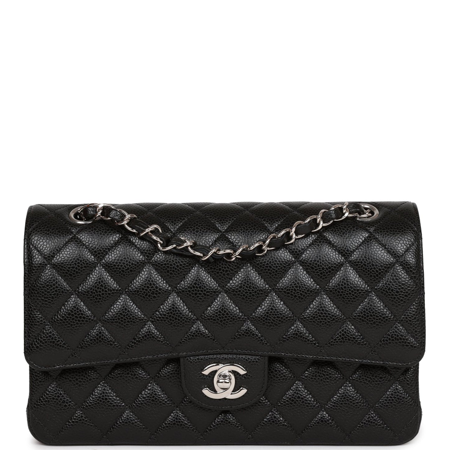 Chanel Medium Classic Double Flap Bag Black Quilted Caviar Silver Hardware