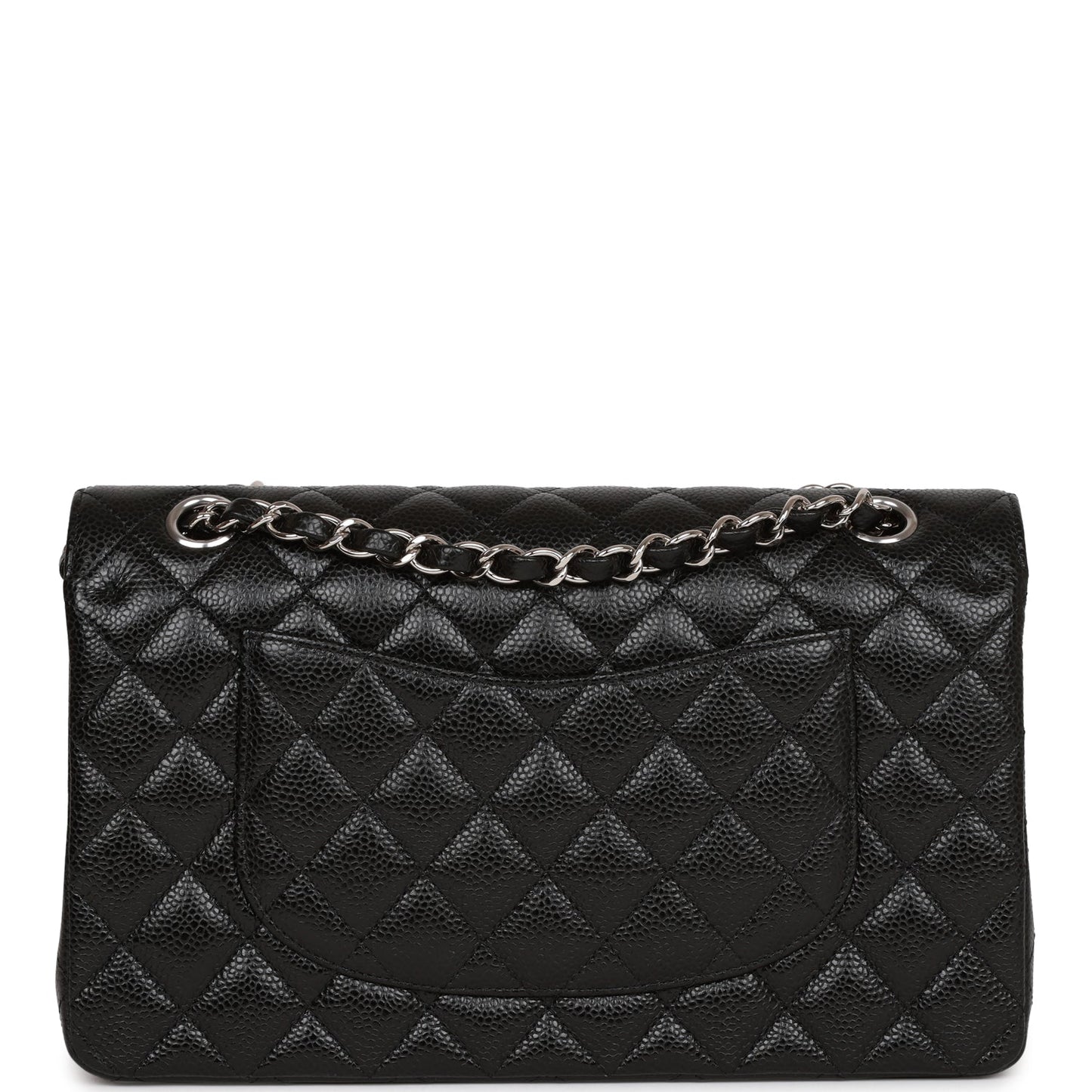 Chanel Medium Classic Double Flap Bag Black Quilted Caviar Silver Hardware