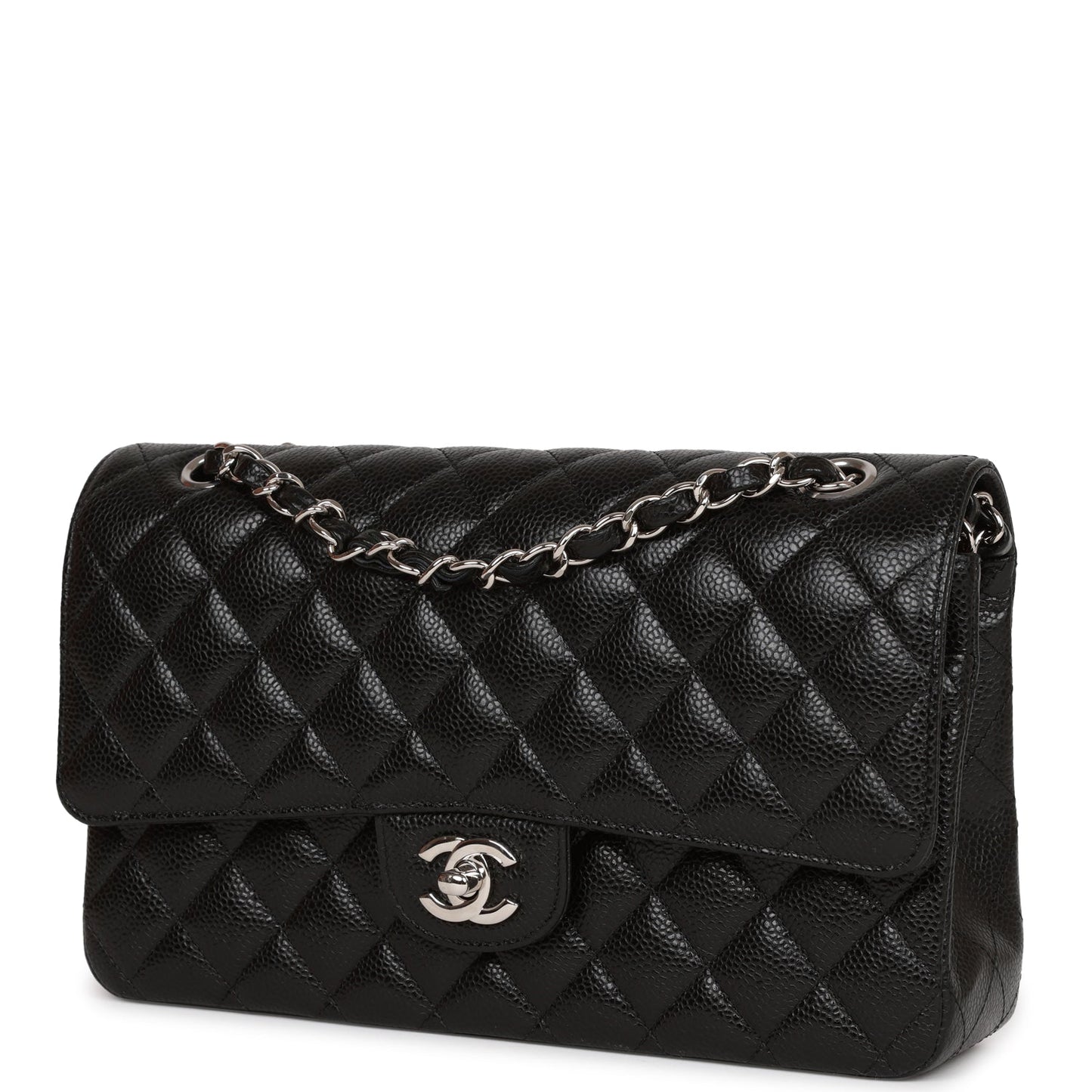 Chanel Medium Classic Double Flap Bag Black Quilted Caviar Silver Hardware