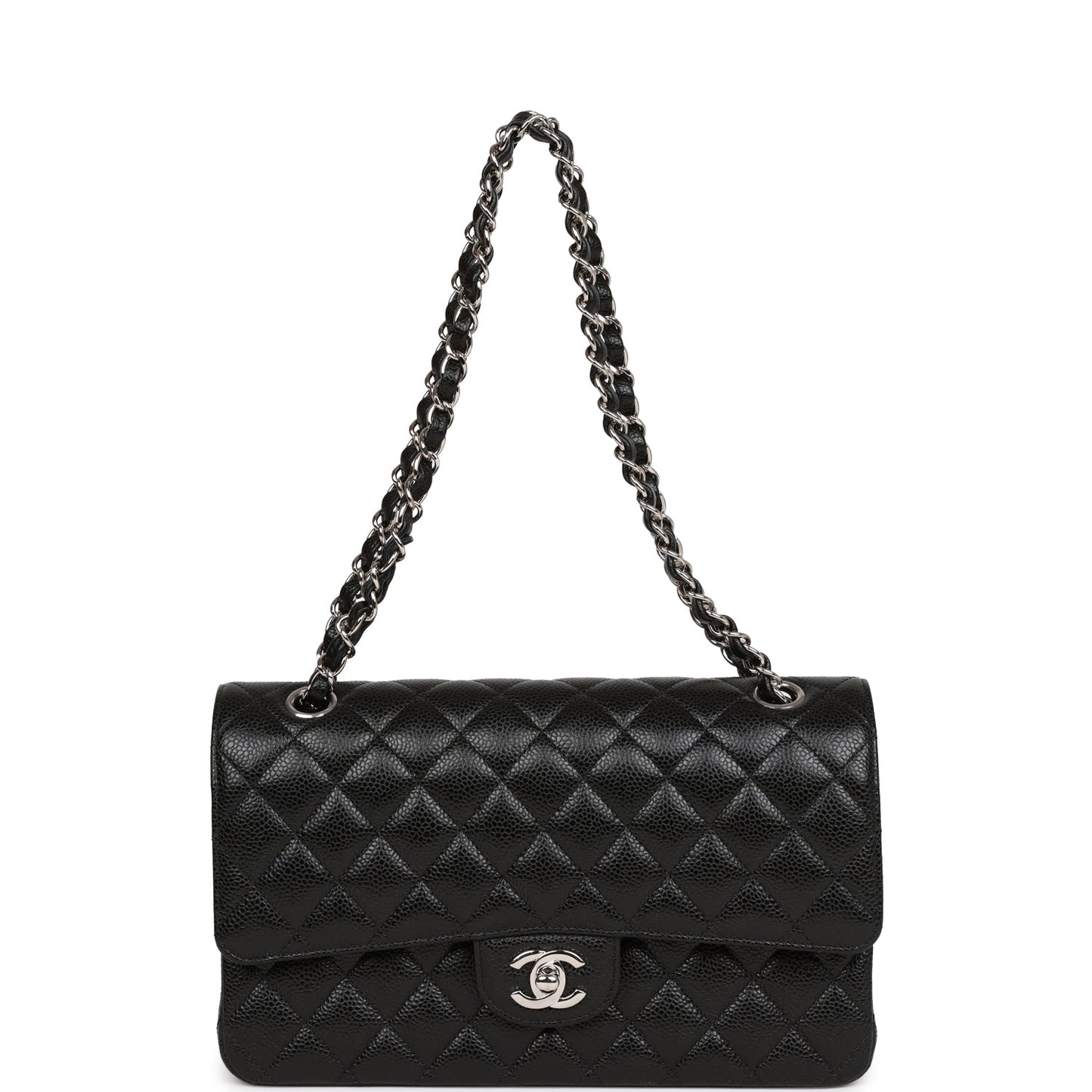 Chanel Medium Classic Double Flap Bag Black Quilted Caviar Silver Hardware