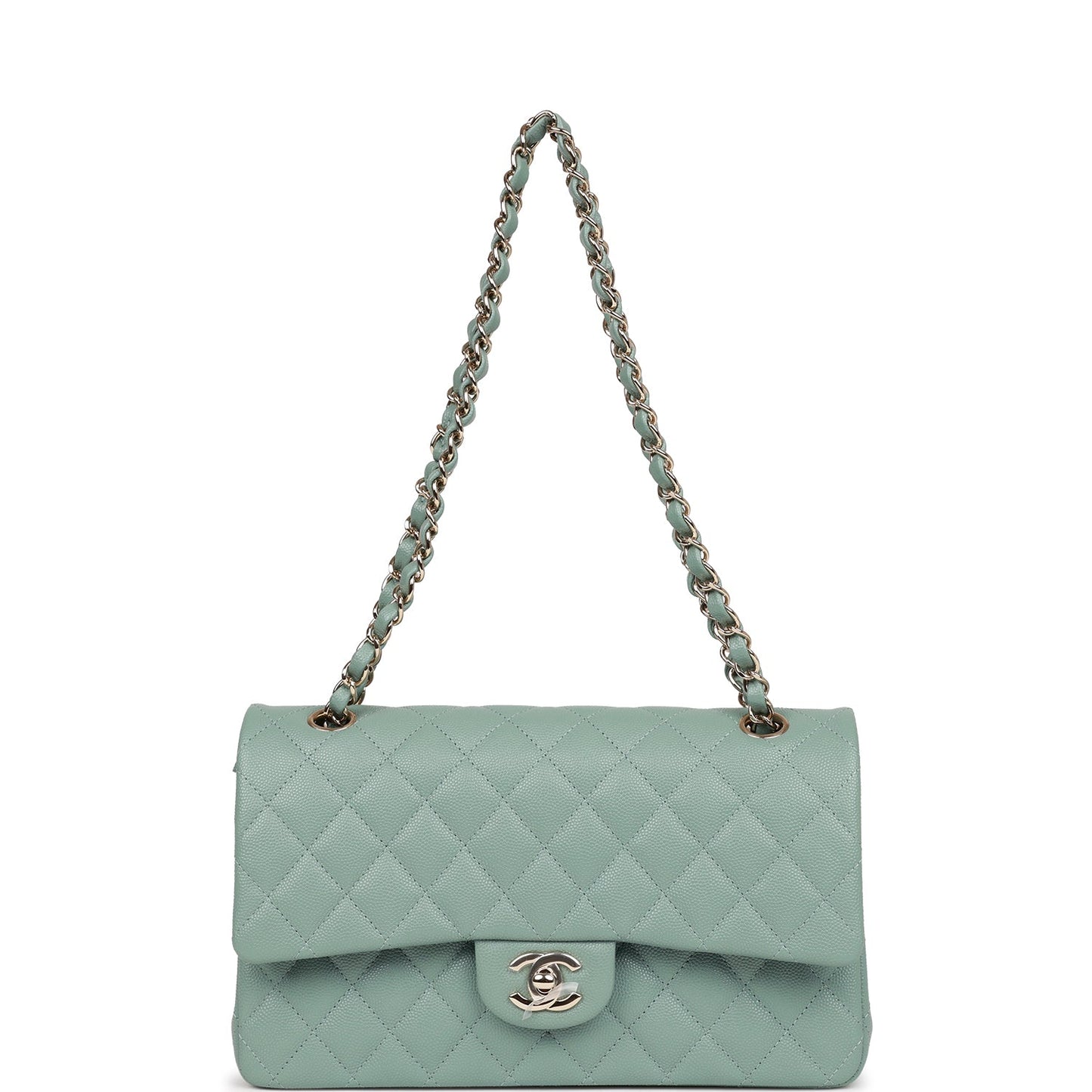 Chanel Medium Classic Double Flap Bag Green Caviar Light Gold Hardware