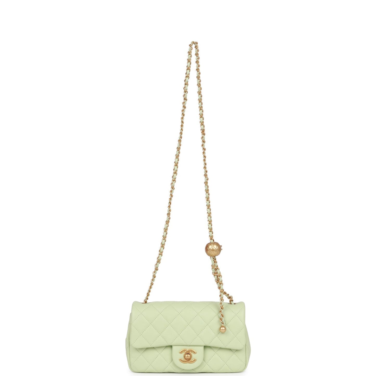 Chanel Pearl Crush Mini Rectangular Flap Bag Green Lambskin Antique Gold Hardware