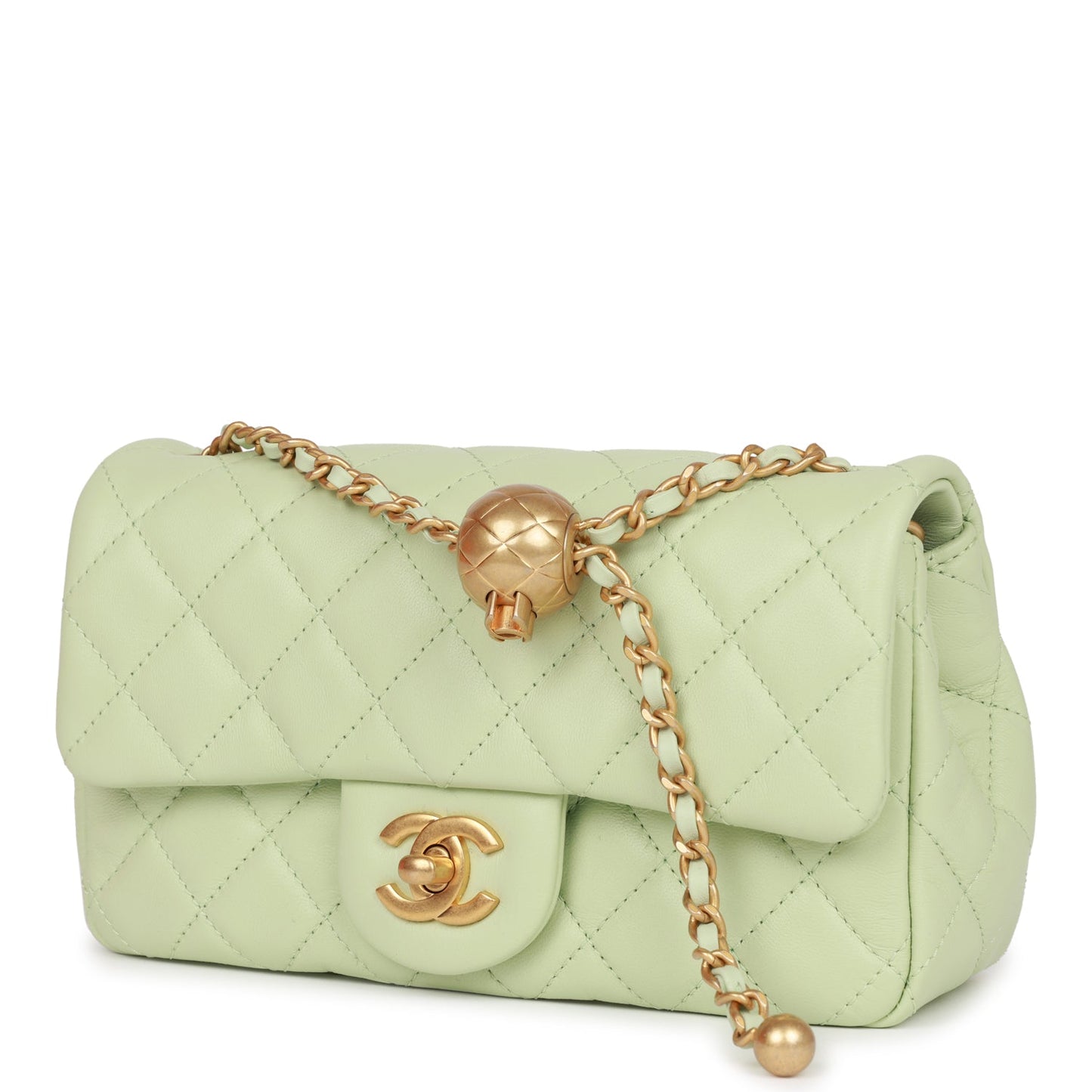 Chanel Pearl Crush Mini Rectangular Flap Bag Green Lambskin Antique Gold Hardware