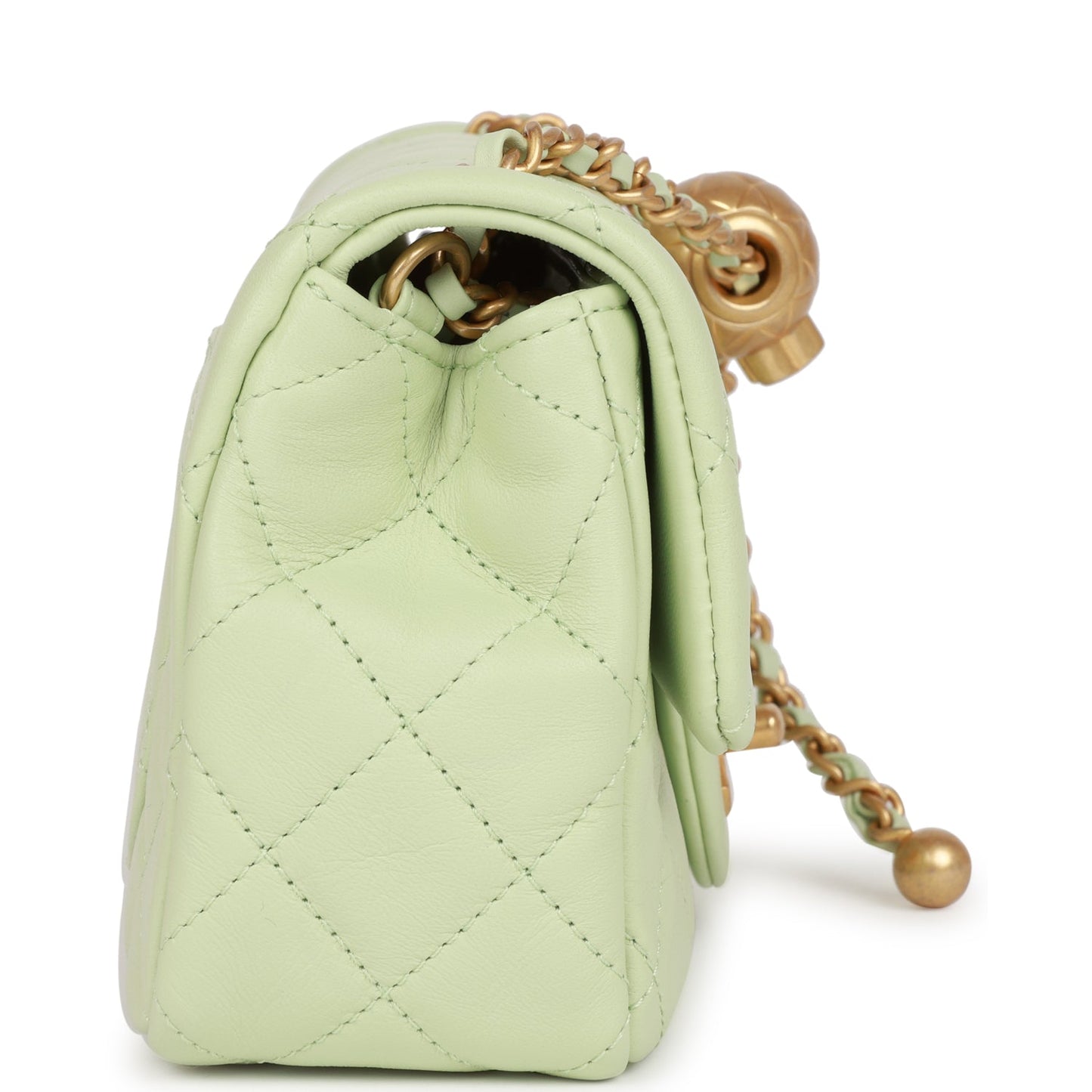 Chanel Pearl Crush Mini Rectangular Flap Bag Green Lambskin Antique Gold Hardware