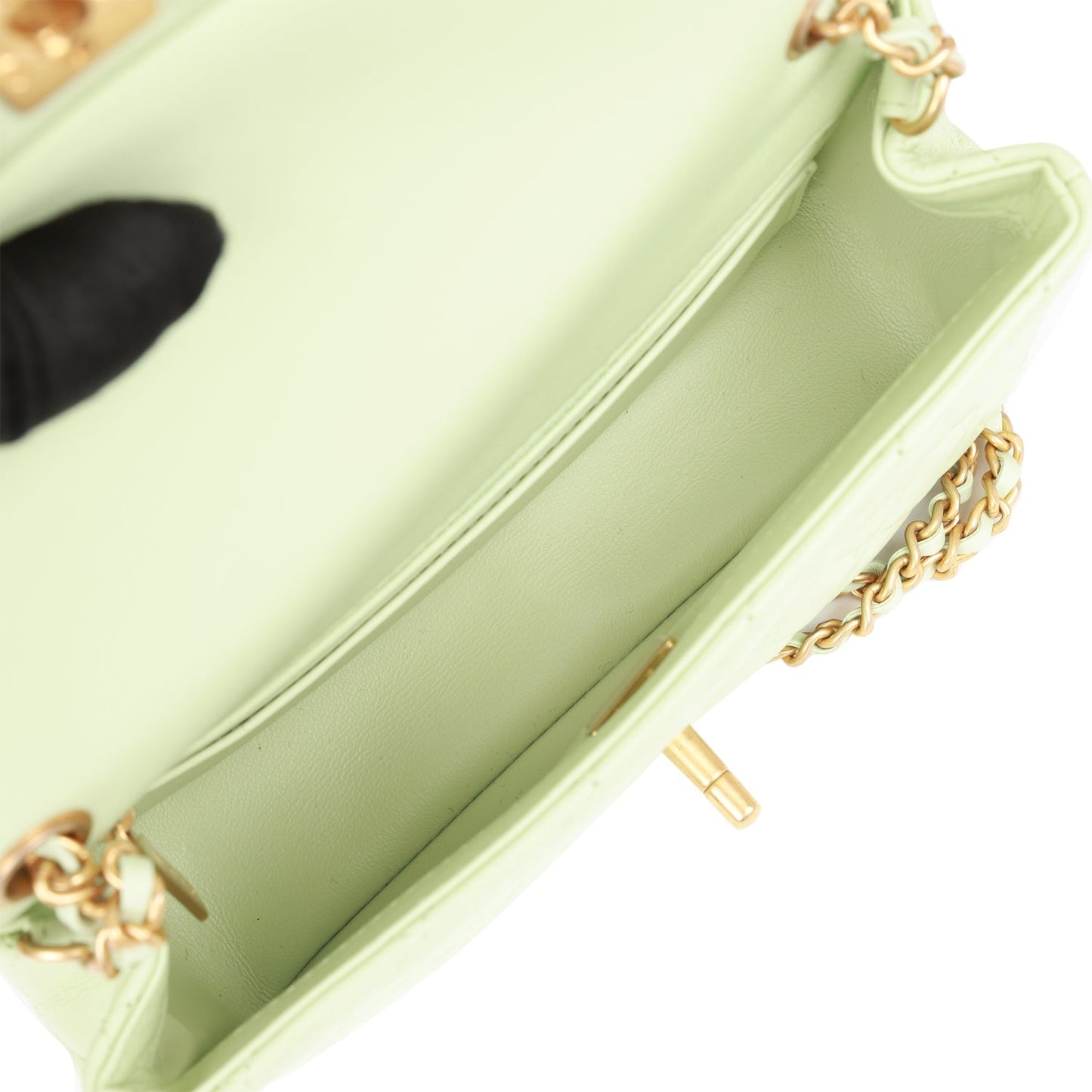 Chanel Pearl Crush Mini Rectangular Flap Bag Green Lambskin Antique Gold Hardware