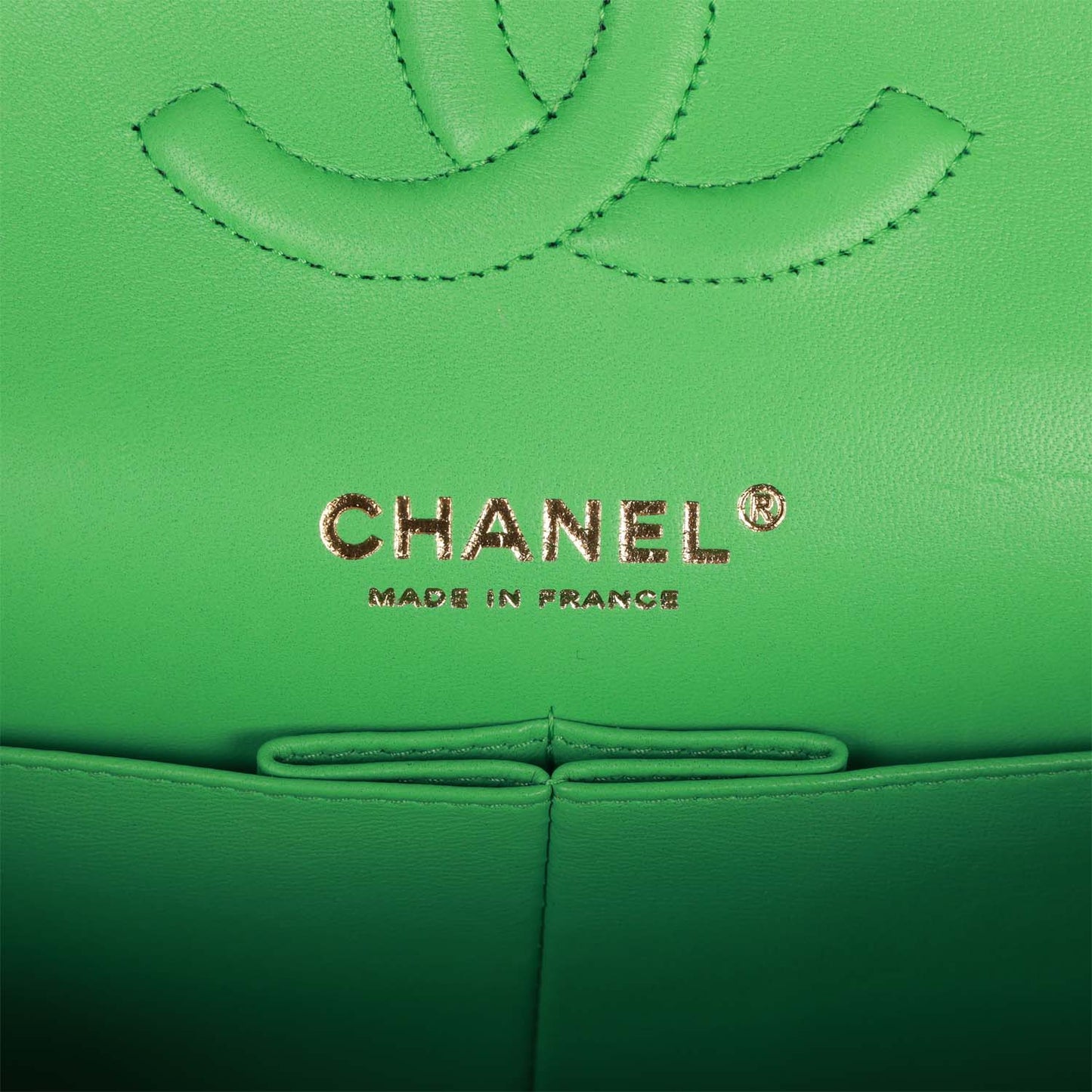 Chanel Medium Classic Double Flap Bag Green Caviar Light Gold Hardware