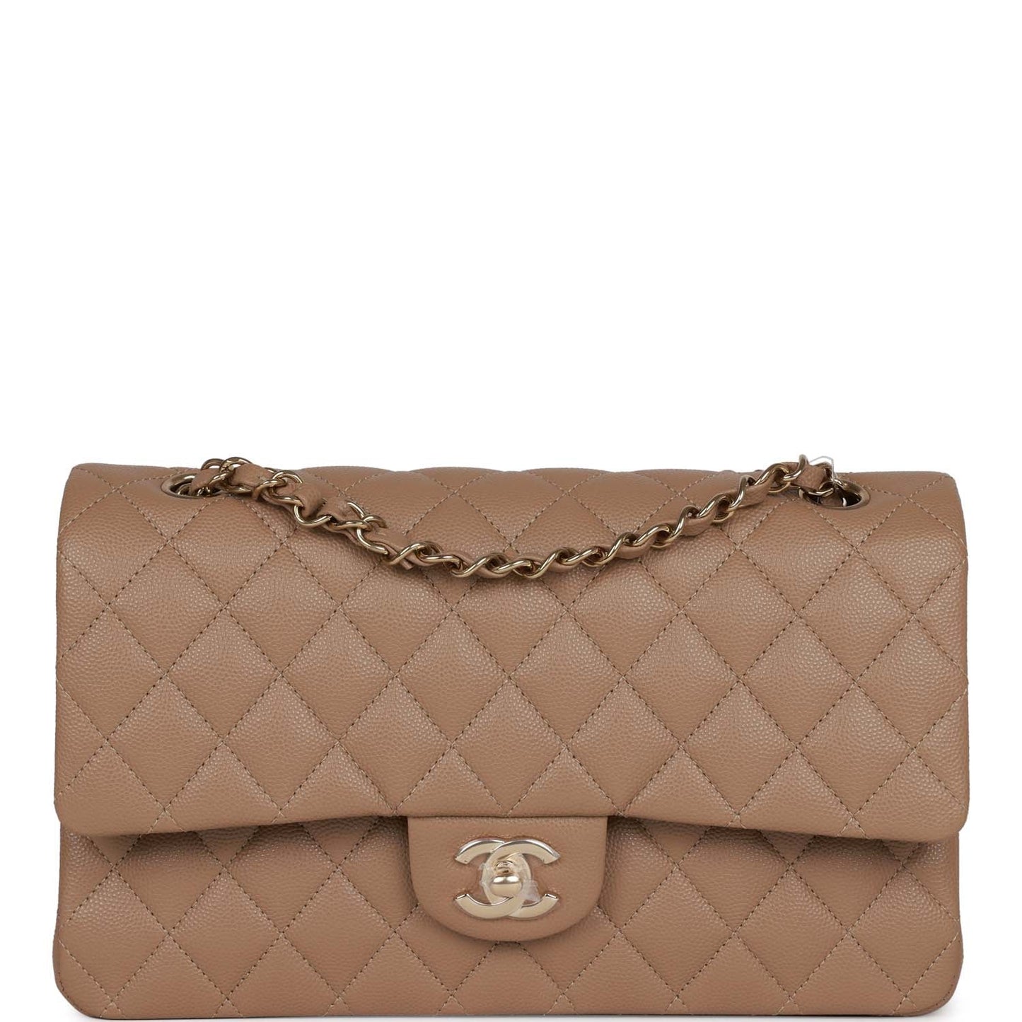 Chanel Medium Classic Double Flap Bag Dark Beige Caviar Light Gold Hardware