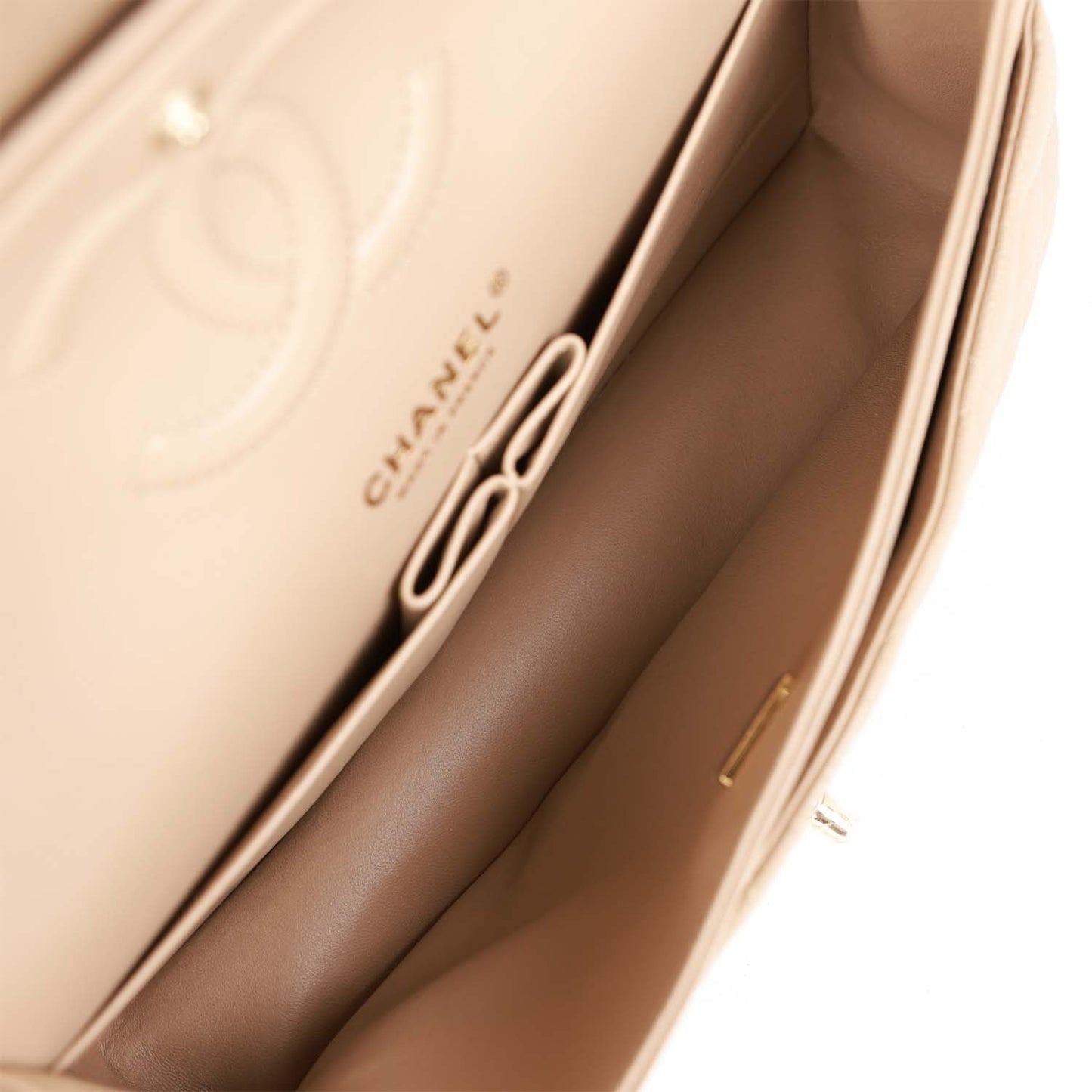 Chanel Medium Classic Double Flap Bag Dark Beige Caviar Light Gold Hardware