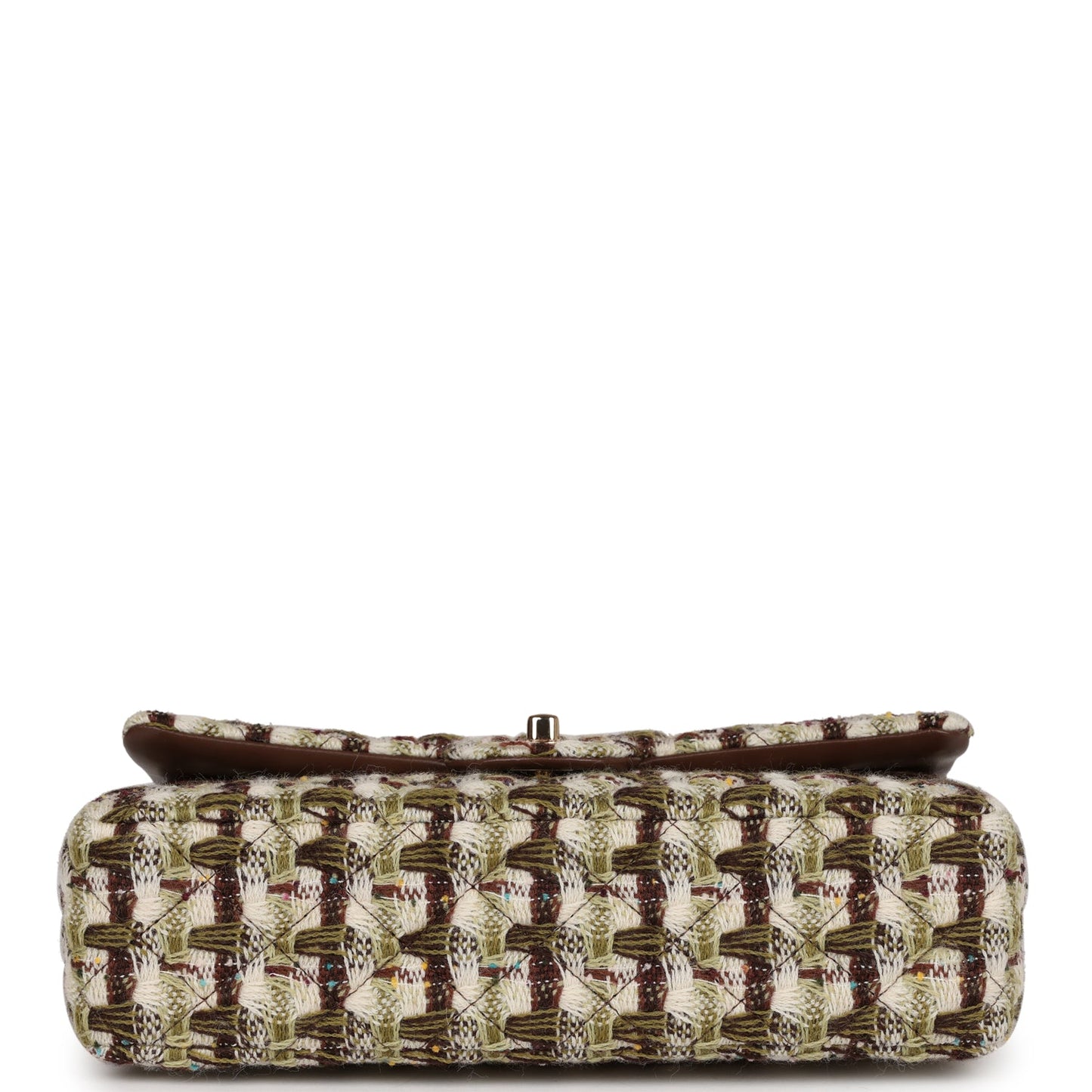 Chanel Medium Classic Double Flap Bag Brown, Green, and White Tweed Light Gold Hardware