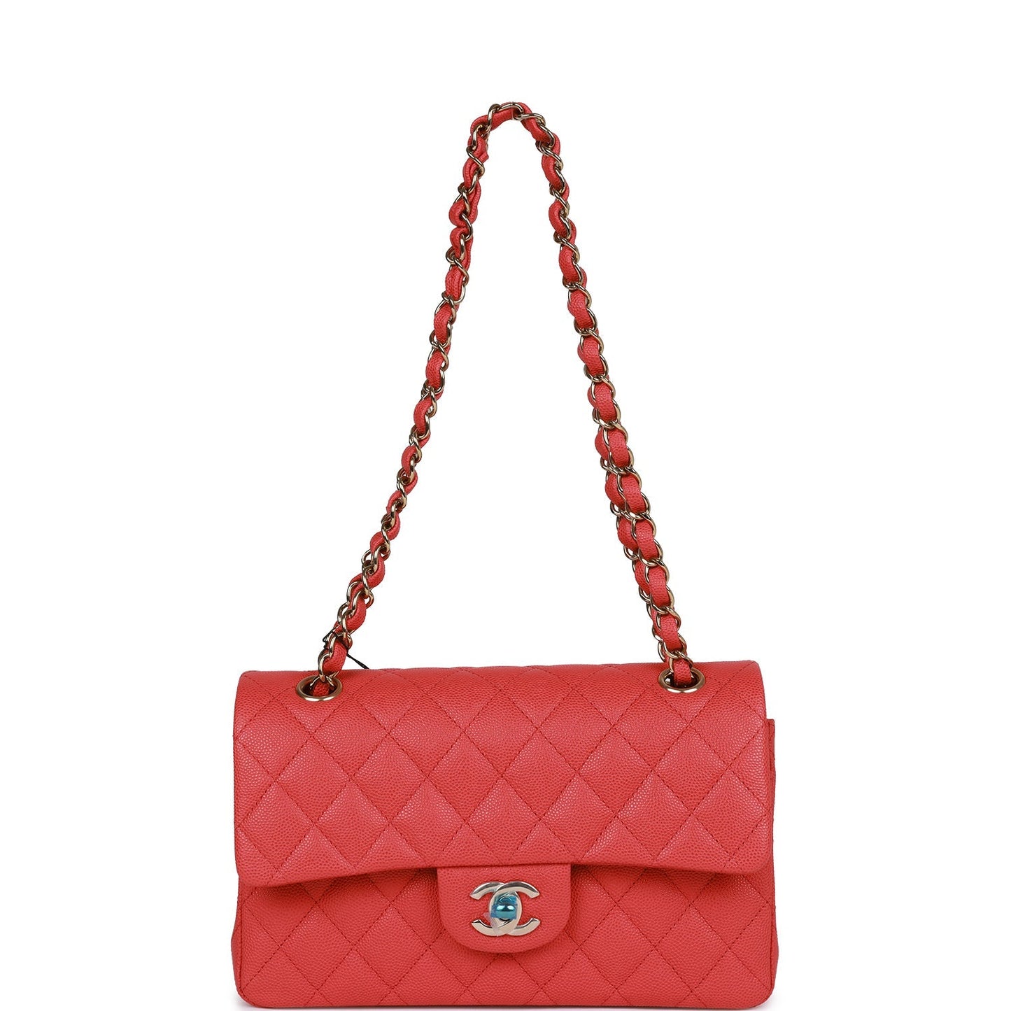 Chanel Small Classic Double Flap Red Caviar Light Gold Hardware