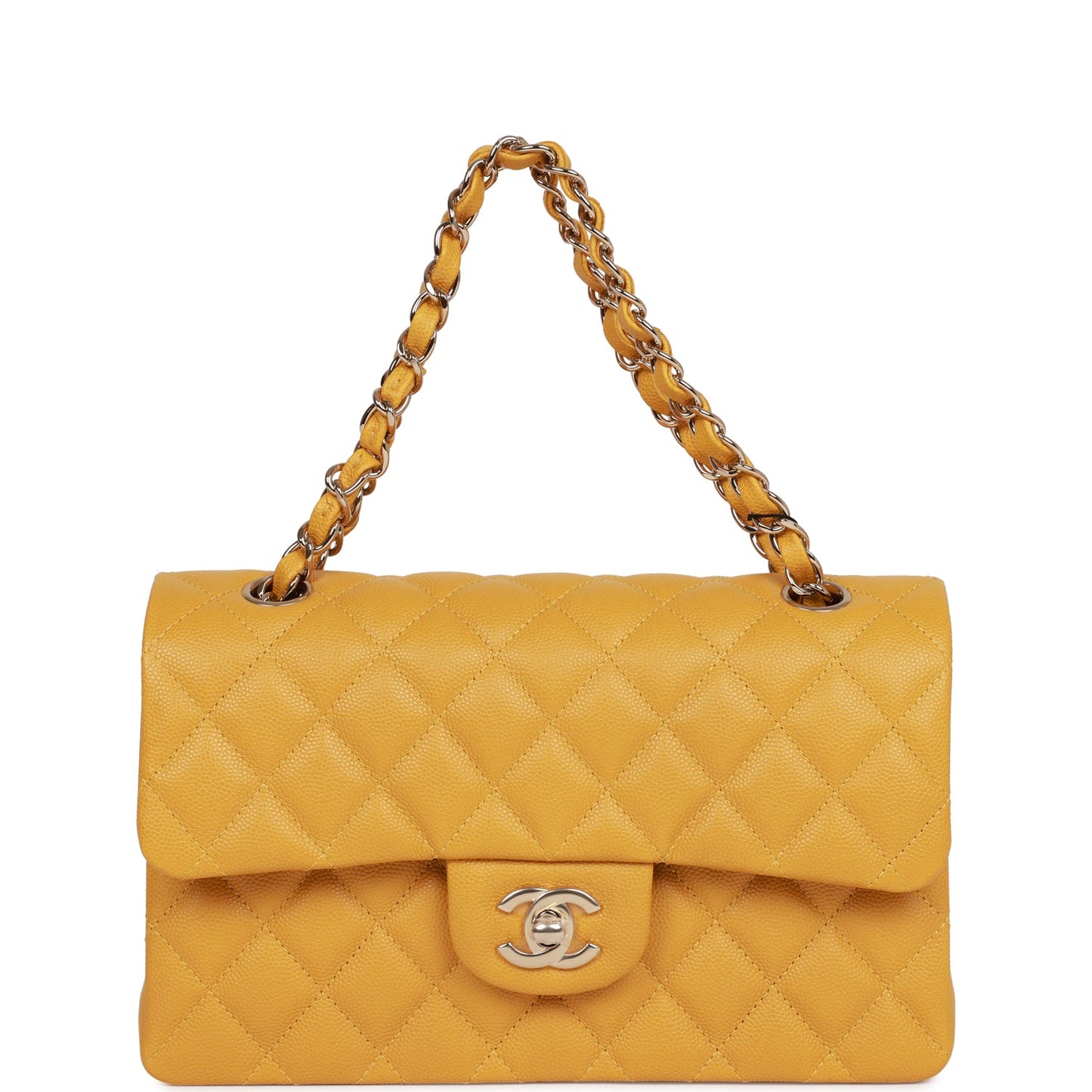 Chanel Small Classic Double Flap Yellow Caviar Light Gold Hardware