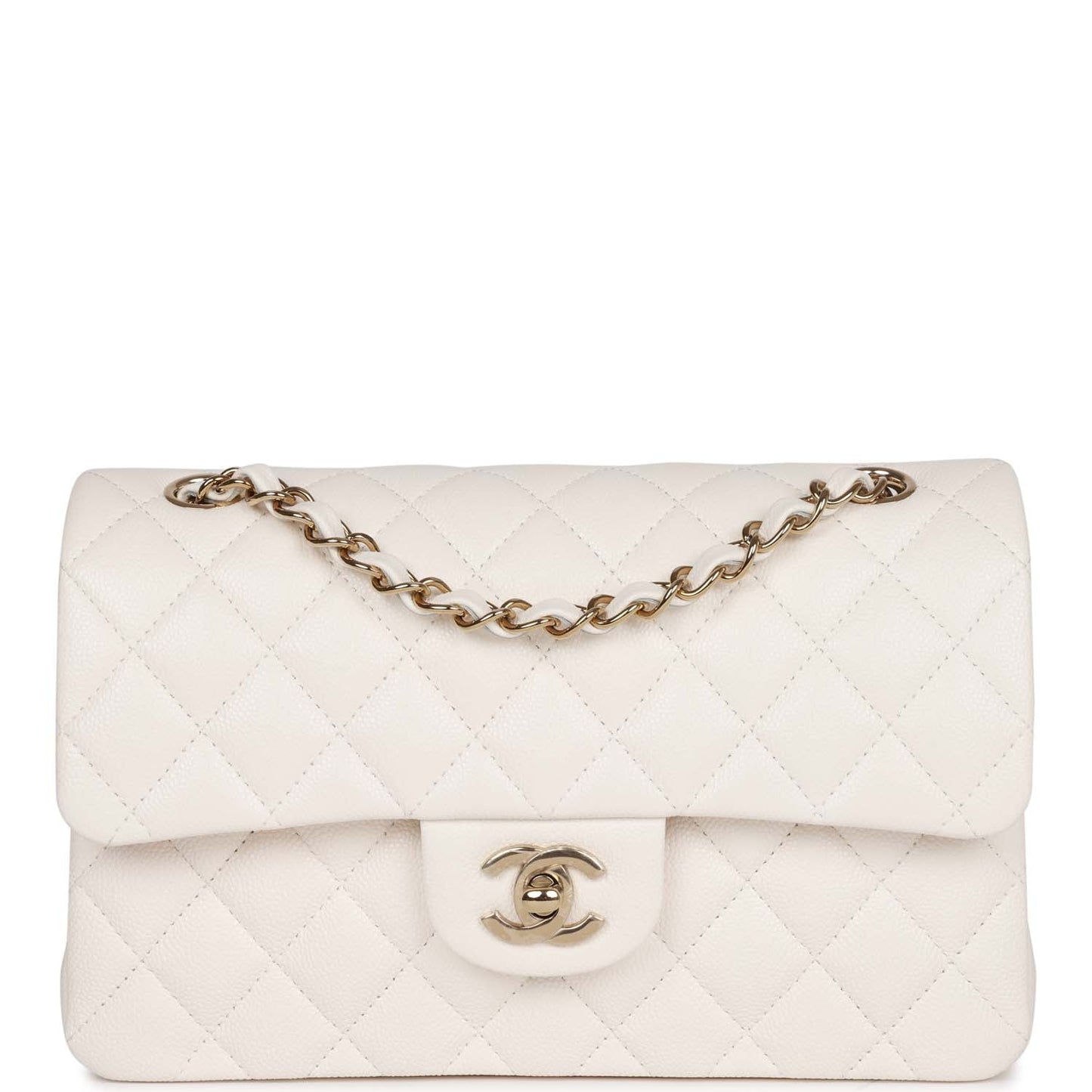 Chanel Small Classic Double Flap Bag White Caviar Light Gold Hardware