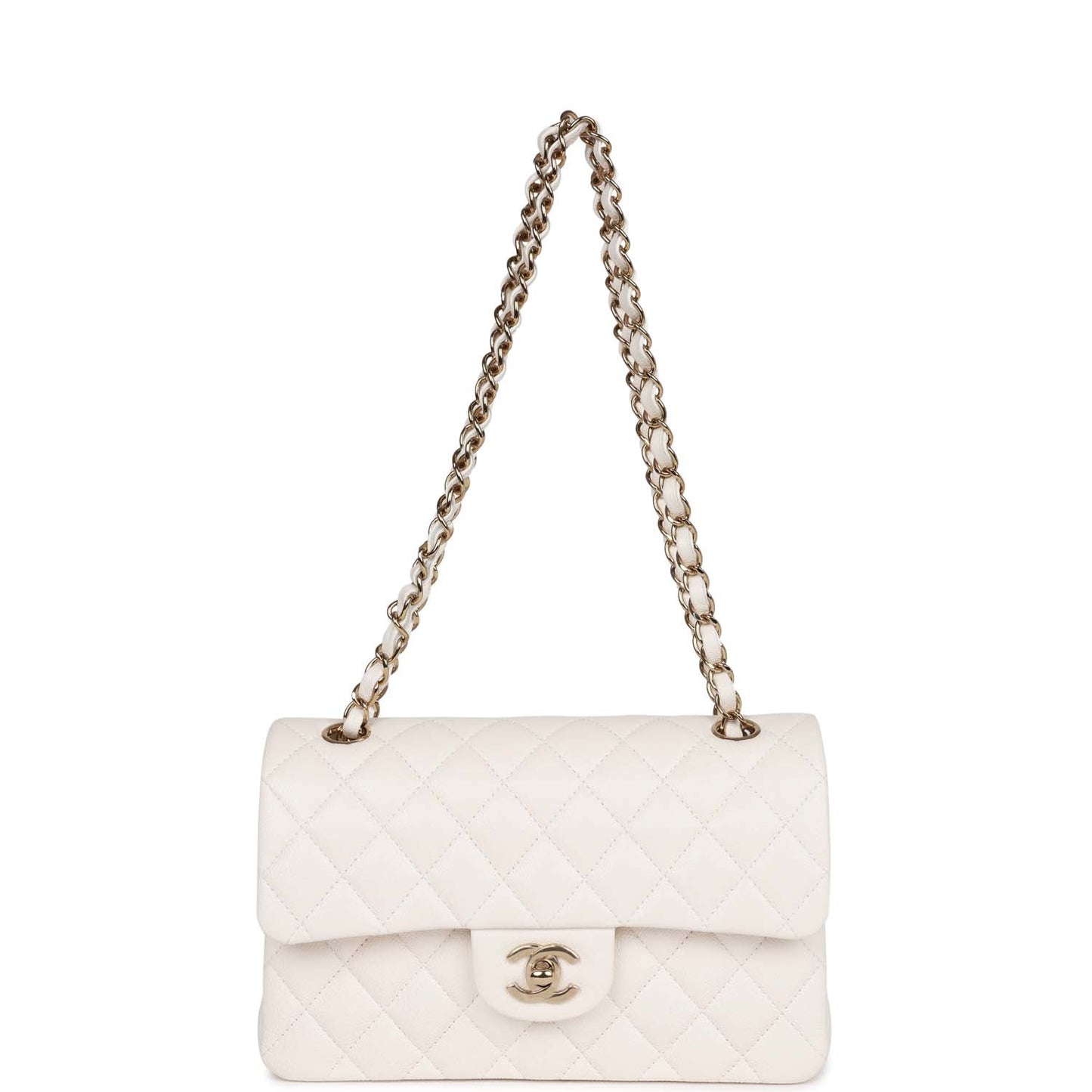 Chanel Small Classic Double Flap Bag White Caviar Light Gold Hardware