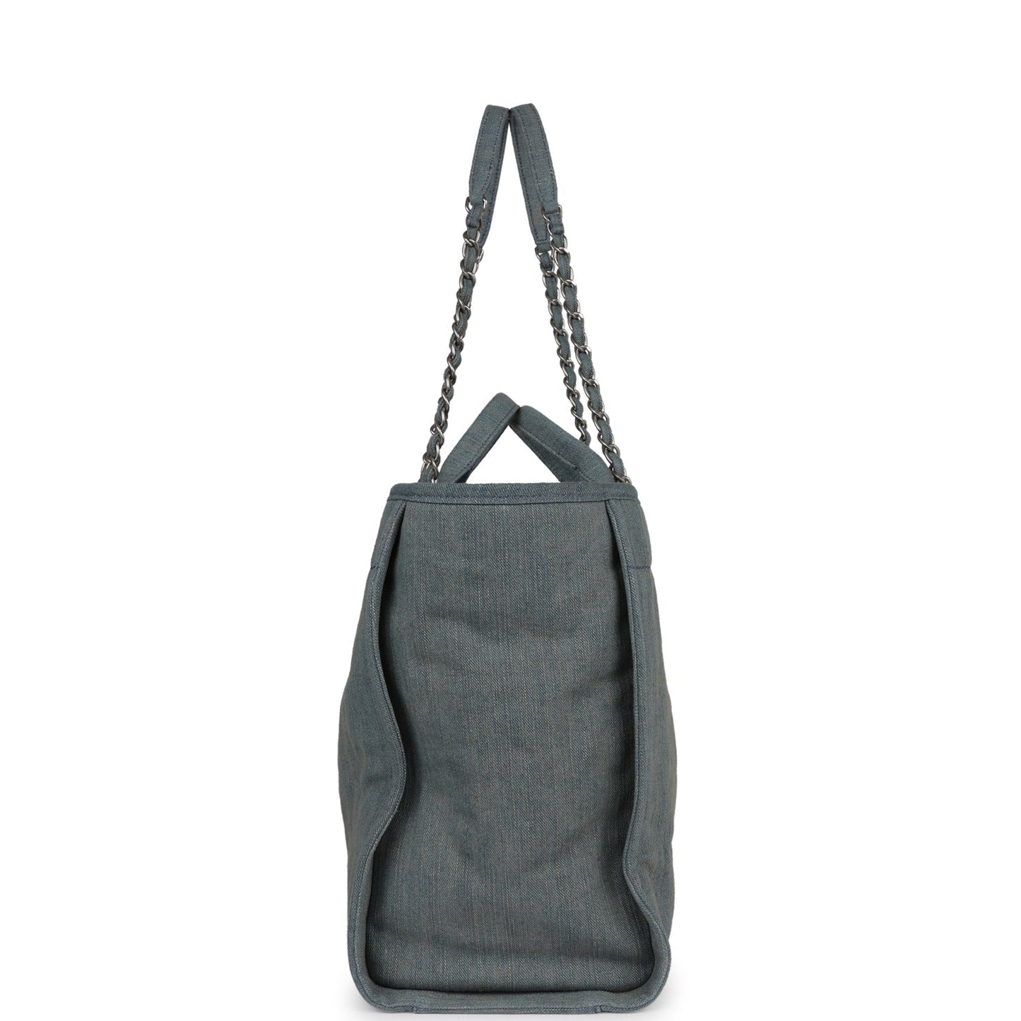 Chanel Large Deauville Shopping Bag Distressed Blue Denim Silver Hardware