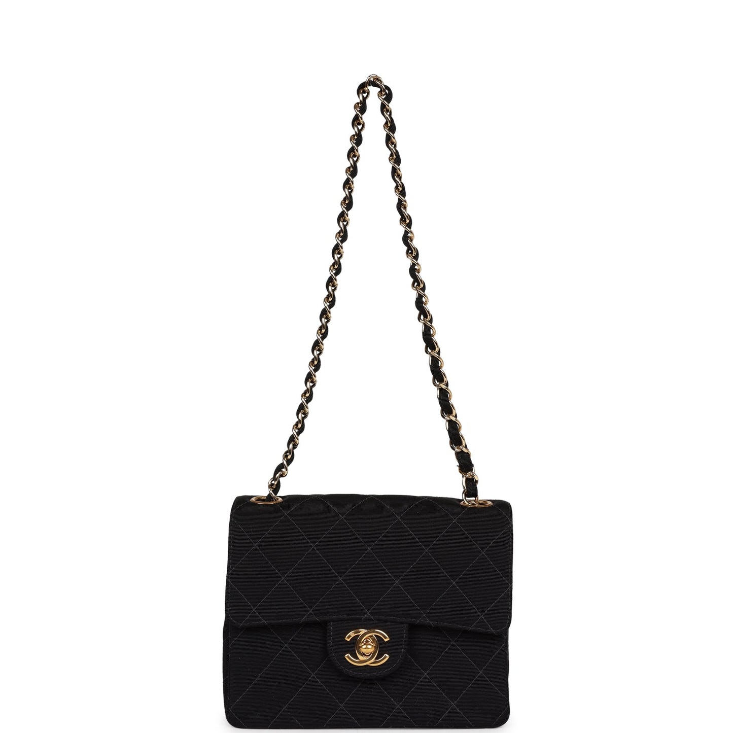 Vintage Chanel Mini Square Flap Bag Black Canvas Gold Hardware