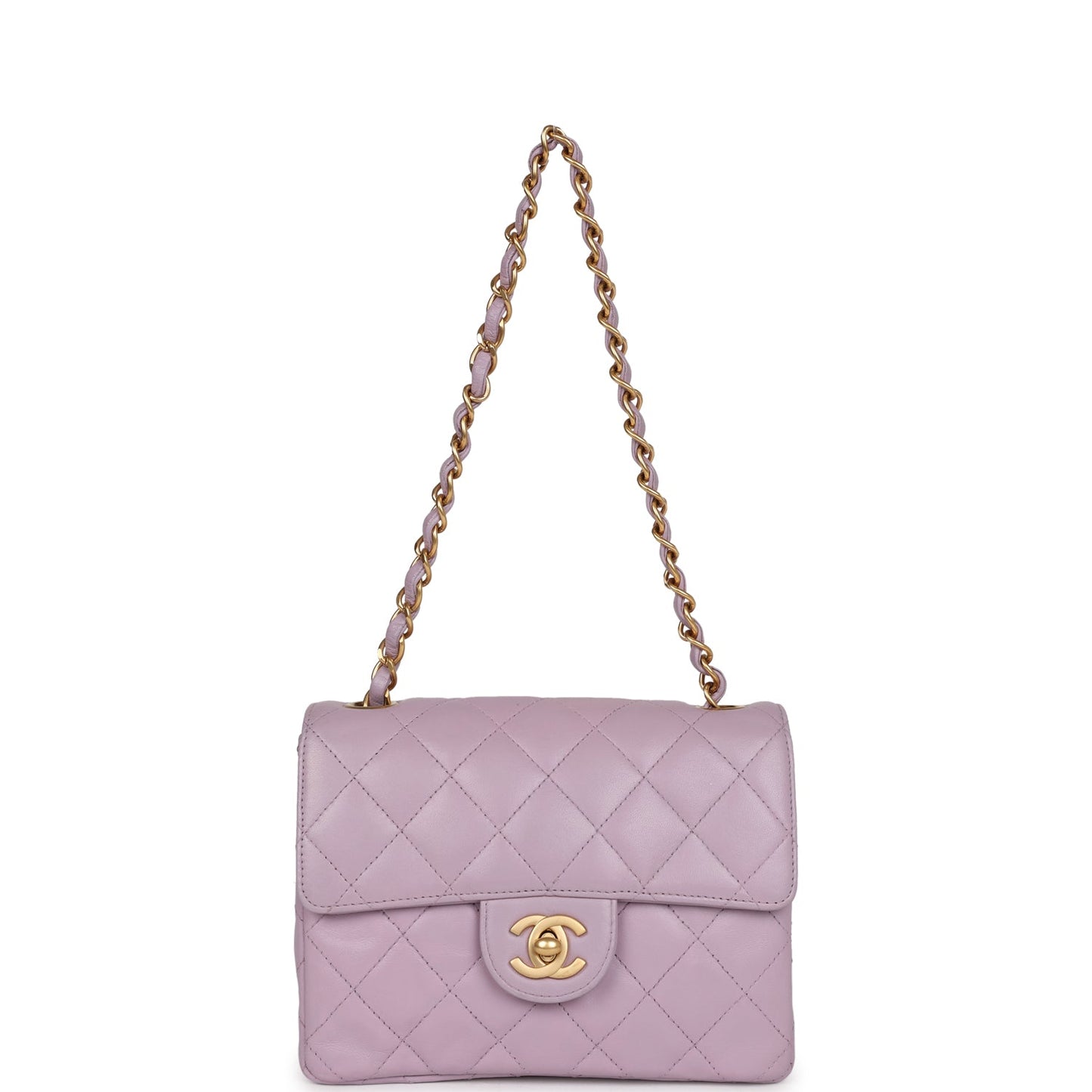 Vintage Chanel Mini Square Flap Bag Light Purple Lambskin Matte Gold Hardware
