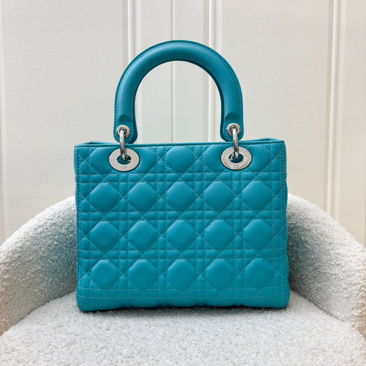 Dior Medium Lady Dior in Turquoise Lambskin and SHW