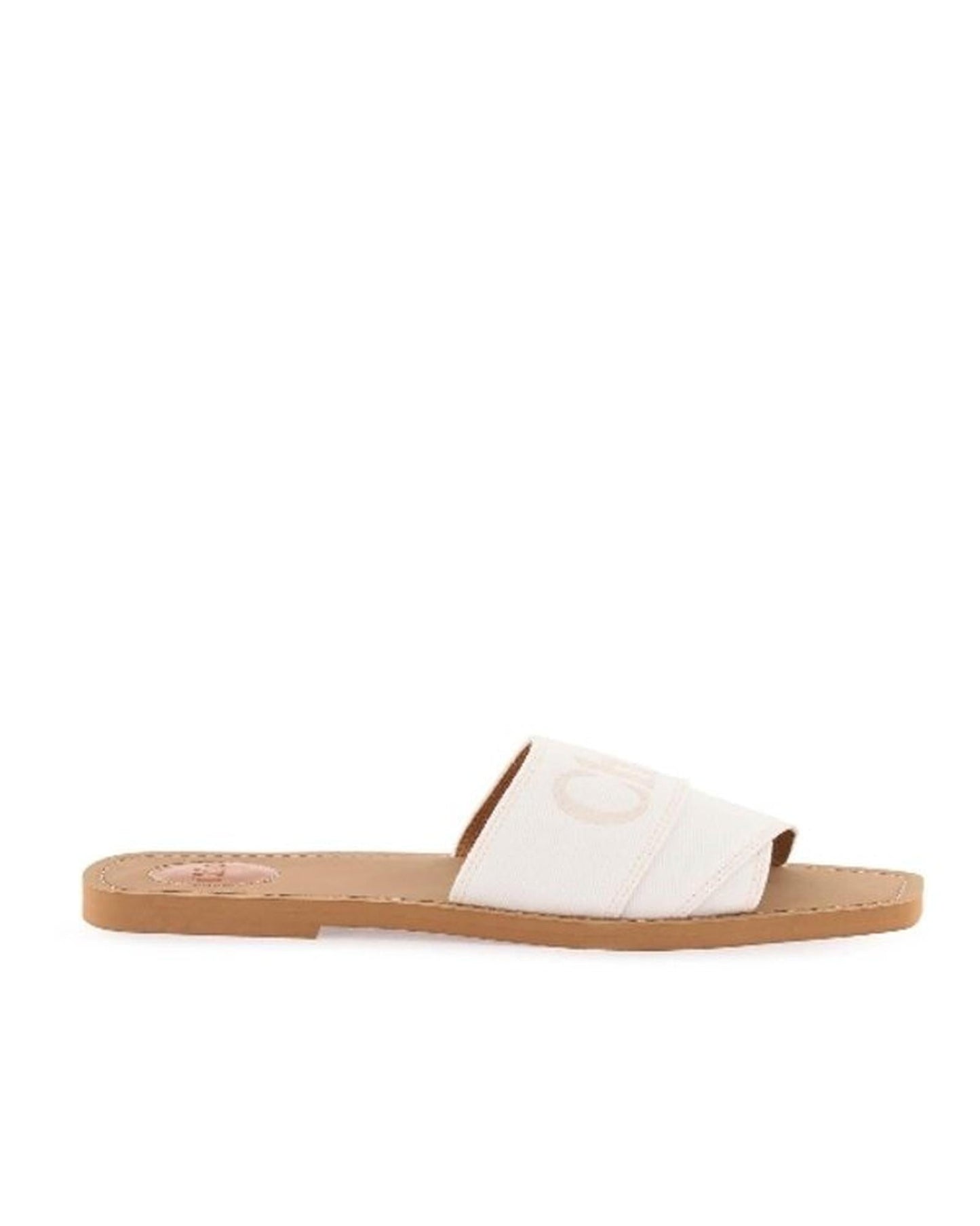 Chloe Woody Canvas Slide Sandals in White 6 White