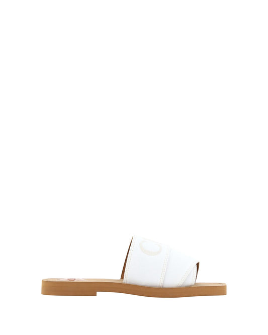 Chloe Woody Canvas Slide Sandals in White 7 White