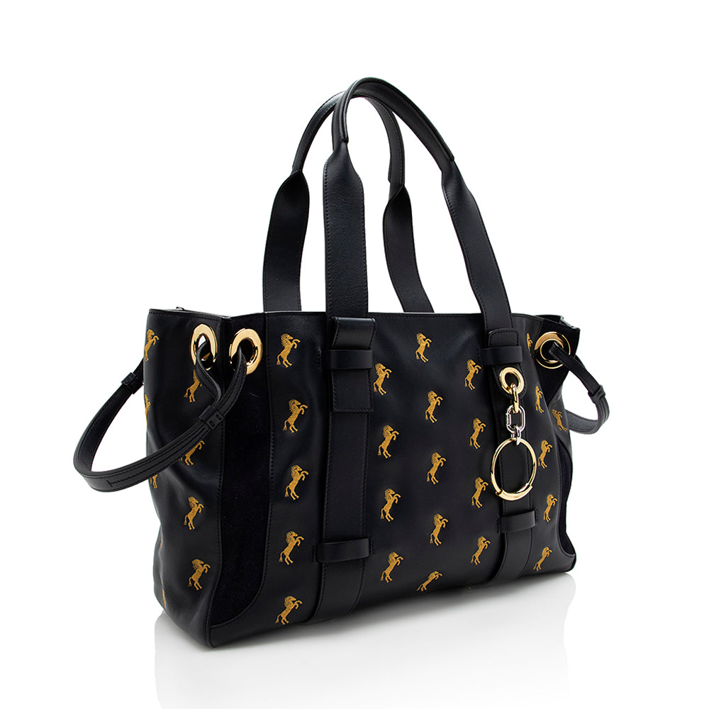 Chloe Calfskin Little Horses Tao Zipped Tote (SHF-18149)