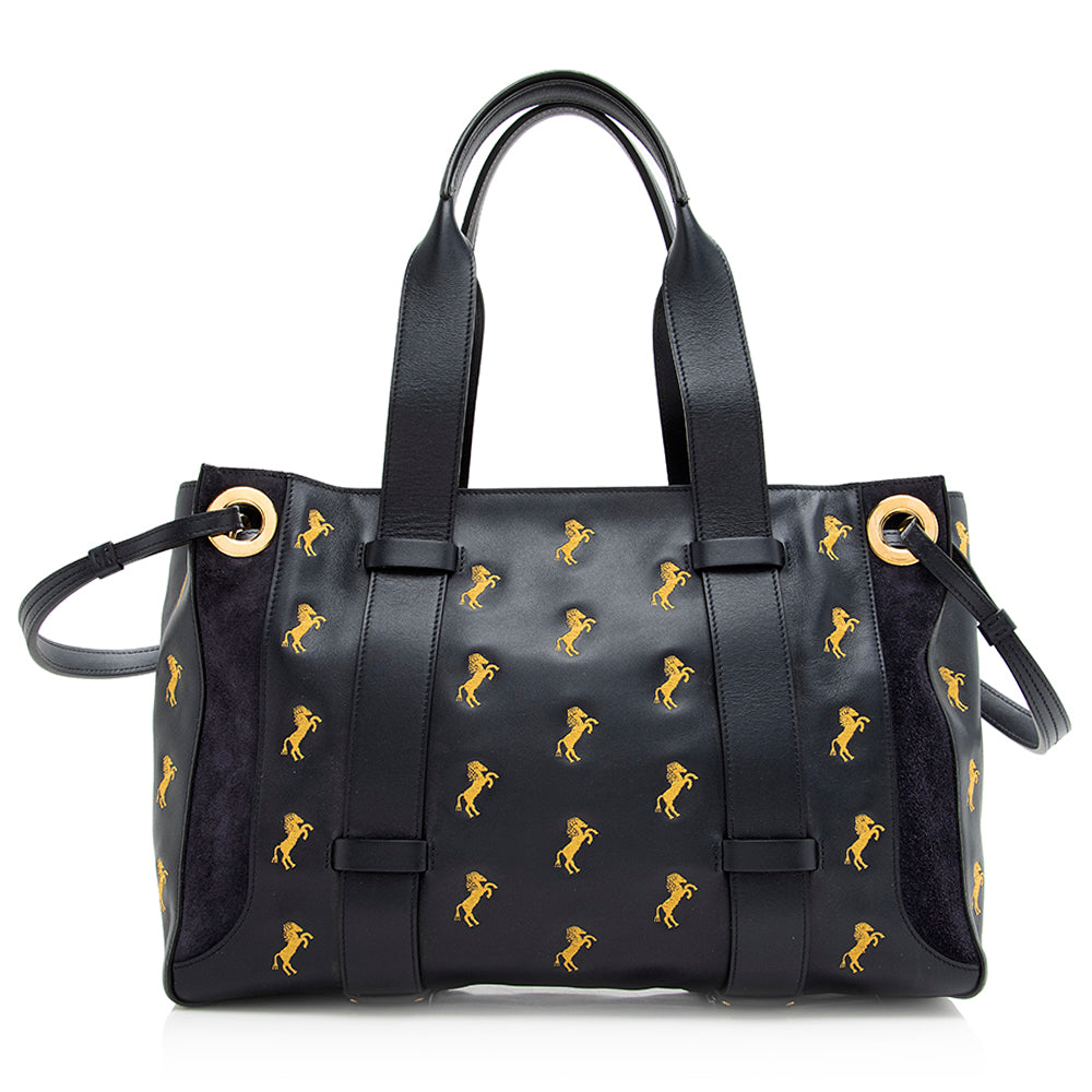 Chloe Leather Embroidered Little Horses Tao Tote (SHF-20818)