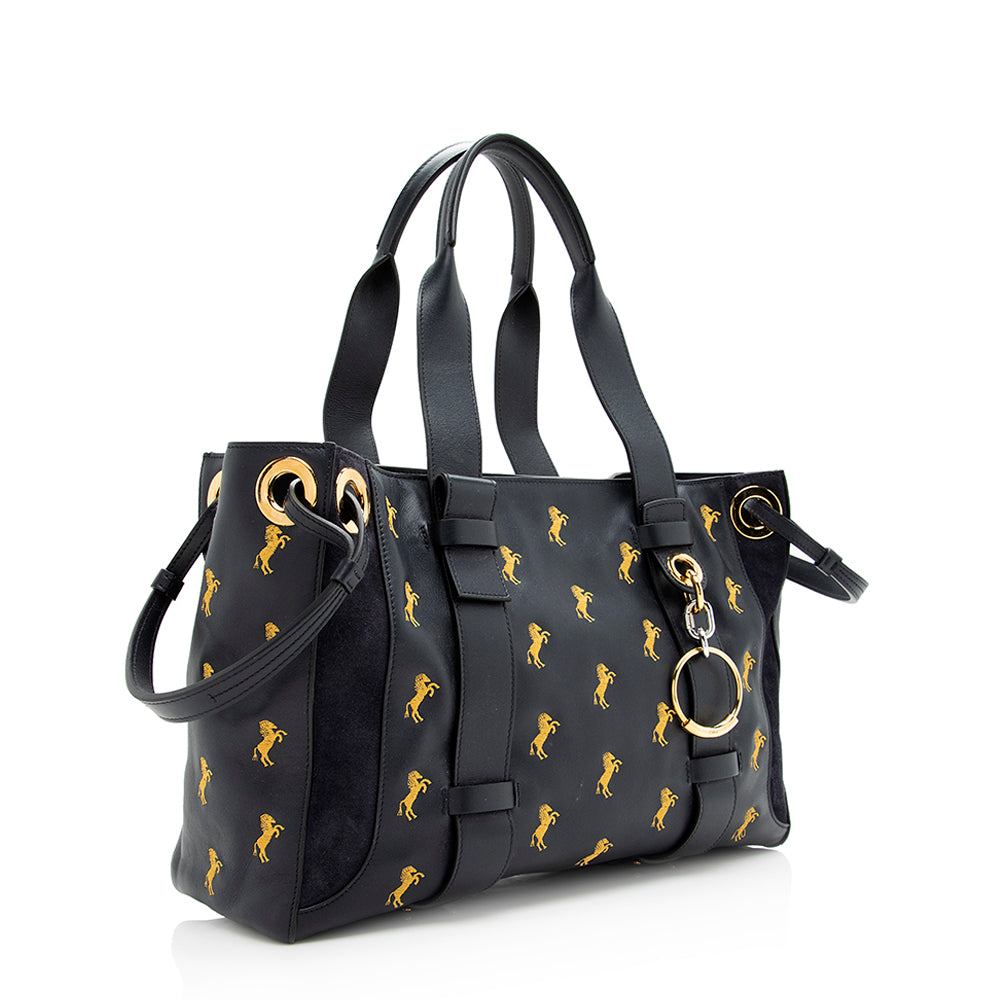Chloe Leather Embroidered Little Horses Tao Tote (SHF-20818)