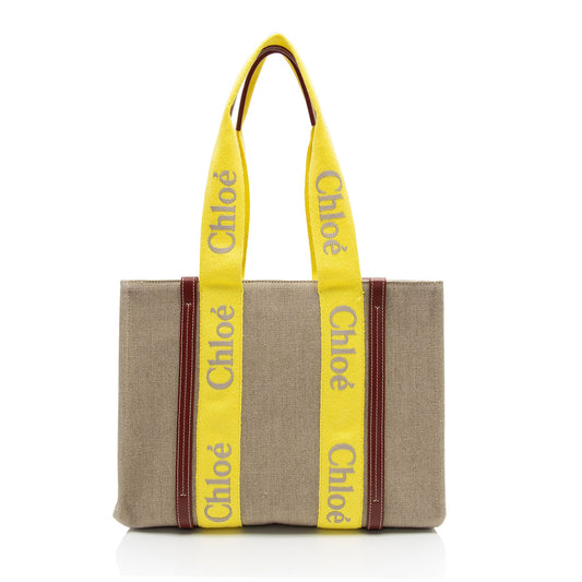 Chloe Linen Canvas Woody Medium Tote (SHF-7T4STp)