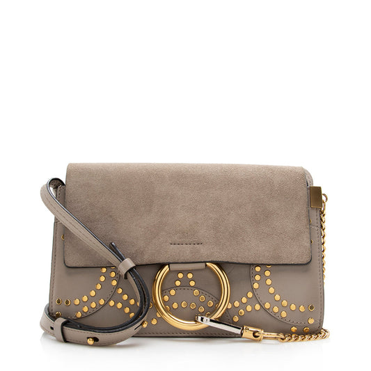 Chloe Suede Studded Small Faye Shoulder Bag - FINAL SALE (SHF-17184)