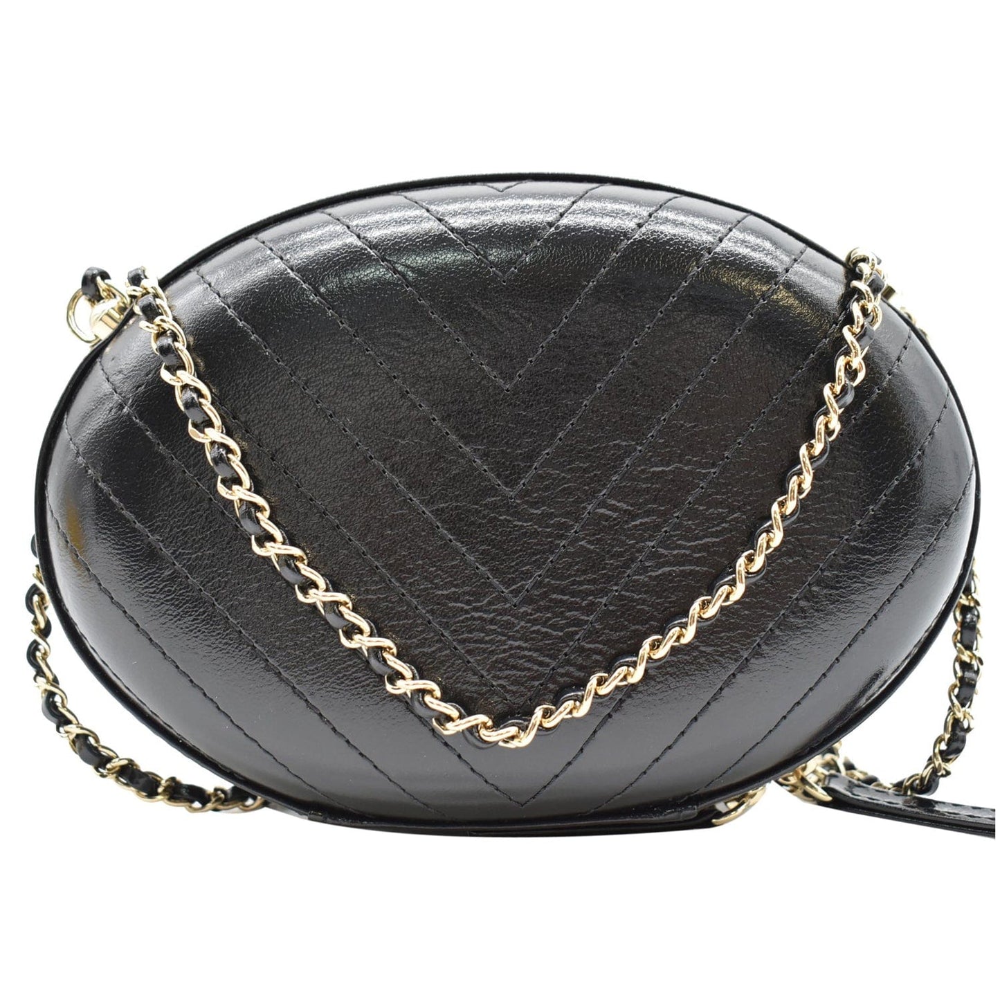CHANEL La Pausa Embroidered Chevron Leather Chain Clutch Bag Black