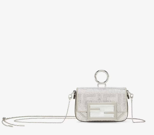 Fendi Nano Baguette Charm Silver crystals charm