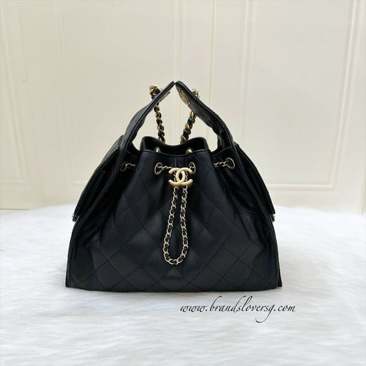 Chanel 25 Small Hobo Bag in Black Caviar and AGHW (Model: AS5293)