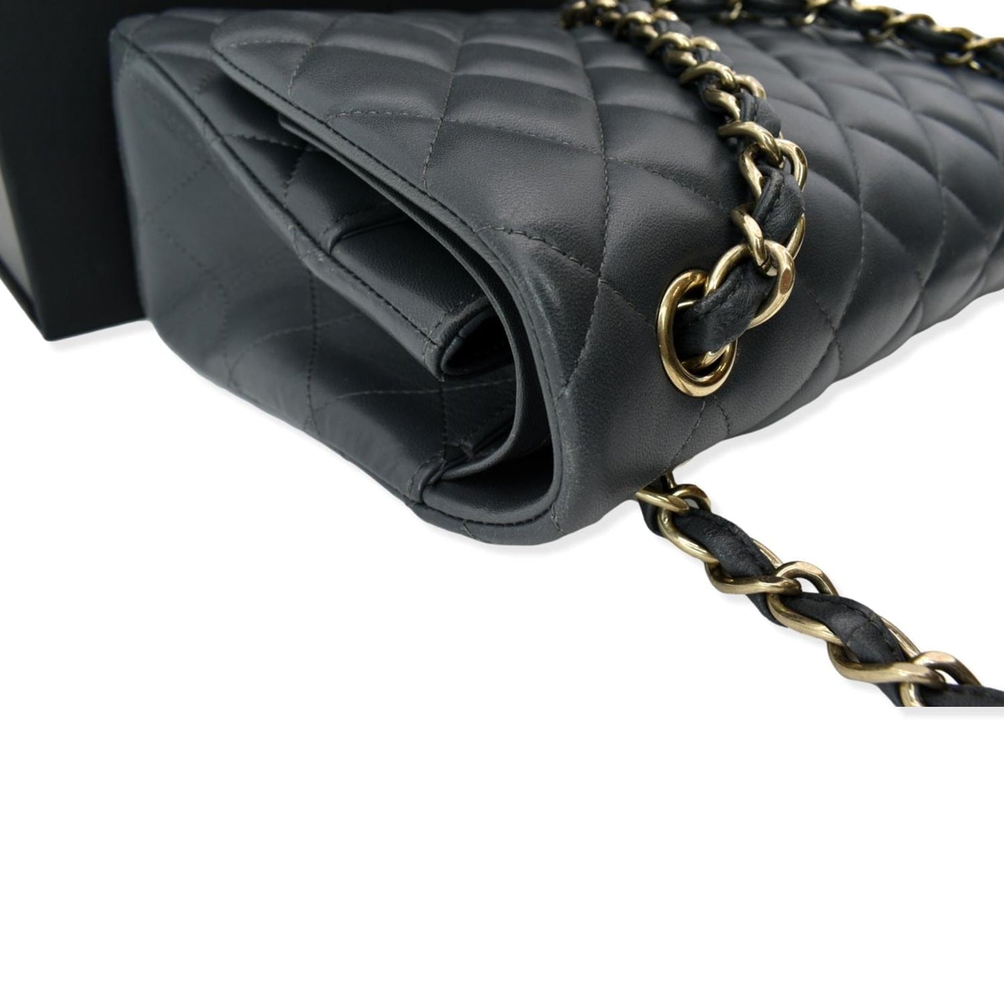 CHANEL Classic Jumbo Double Flap Lambskin Leather Shoulder Bag Dark Gray
