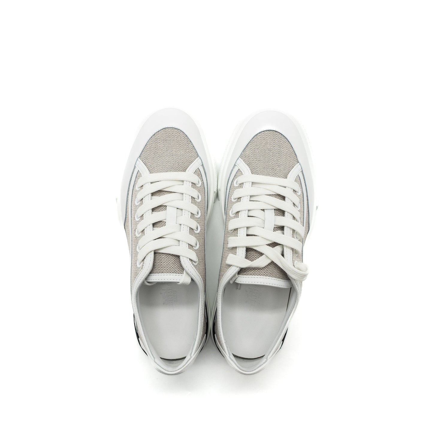 Hermes size 37 get sneaker calfskin / canvas prunoir / blanc