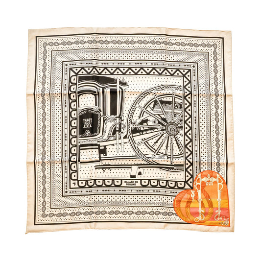 Hermes 70cm Silk Scarf Balade En Berline Ban Blanc/Black
