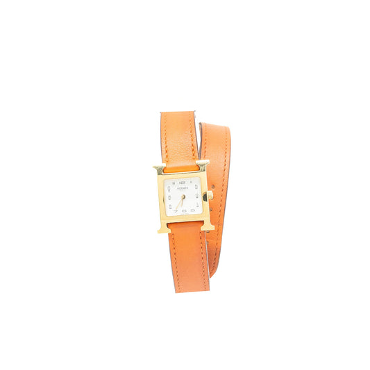 Hermes Heure H Watch, small model 21mm,quartz movement, steel case swift/orange GHW