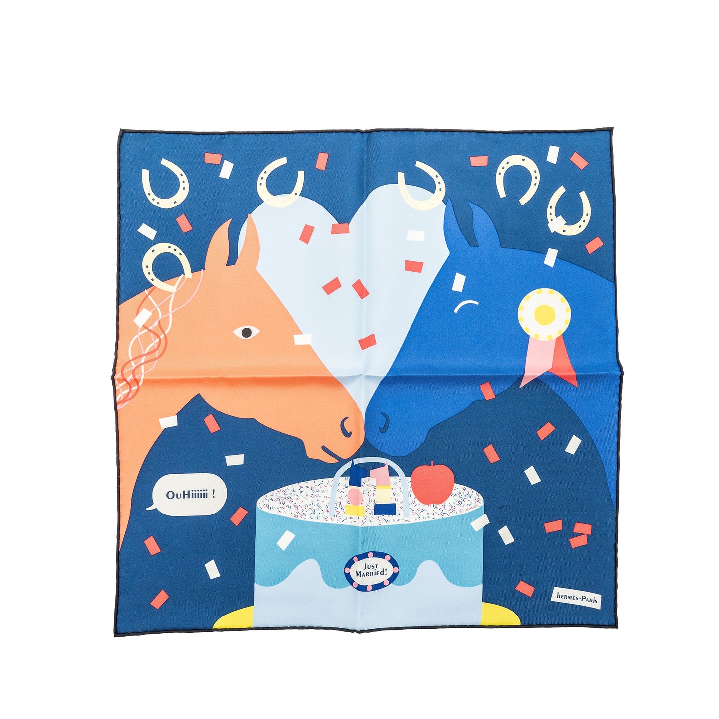 Hermes 45 x 45 cm just marries silk scarf marine/ciel/rose