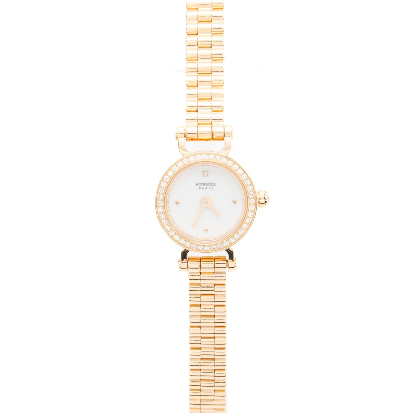 HERMES FAUBOURG QUARTZ WATCH  MINI MODEL 15MM ROSE GOLD DIAMONDS