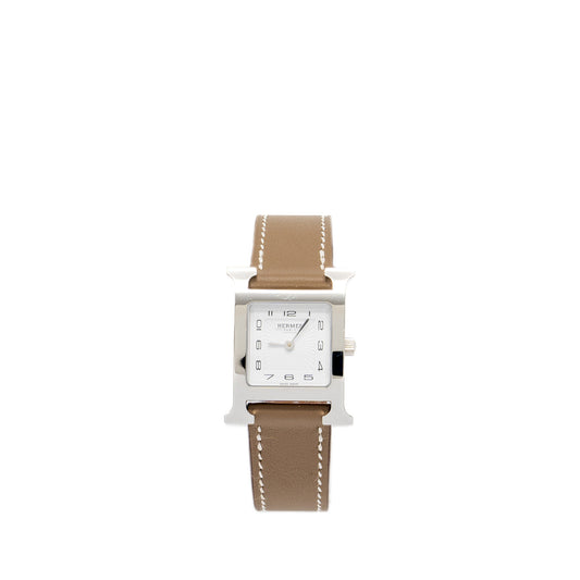 Hermes Heure Watch, small model 25mm quartz movement steel case etoupe SHW